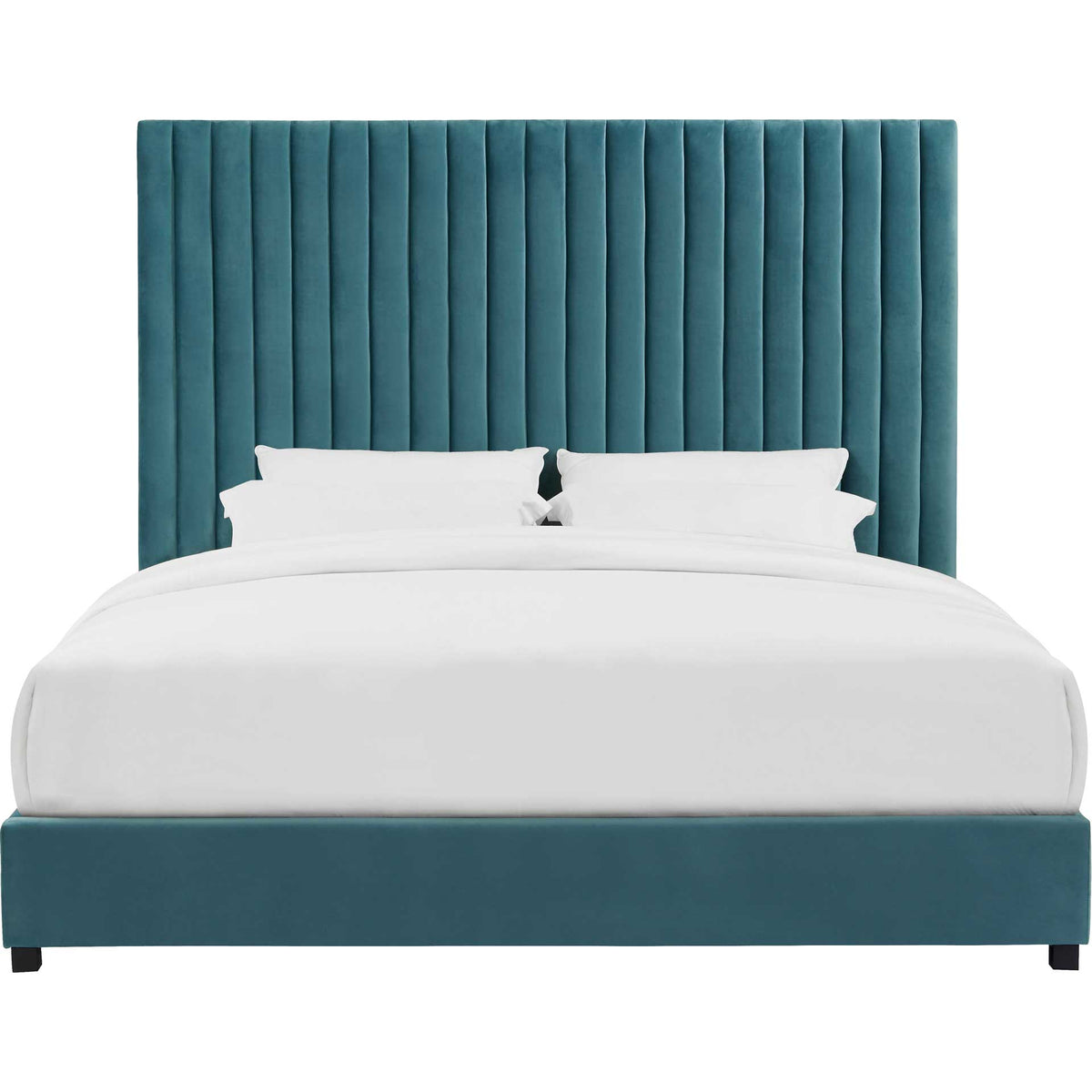 Rich blue velvet channels and a wide upholstered footboard lend this bed a bold, tailored silhouette || TOV-B91 || front_studio