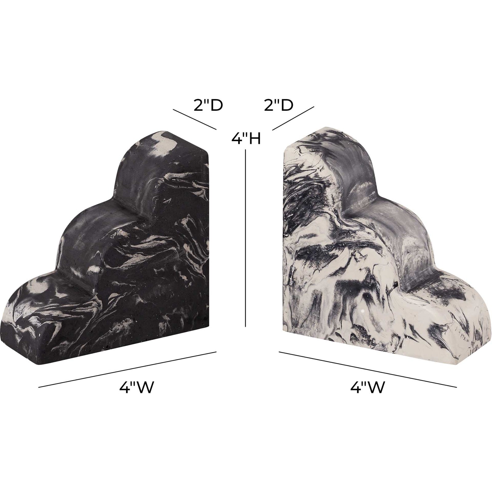 Whitley 2-Piece Bookends Black/White Marble