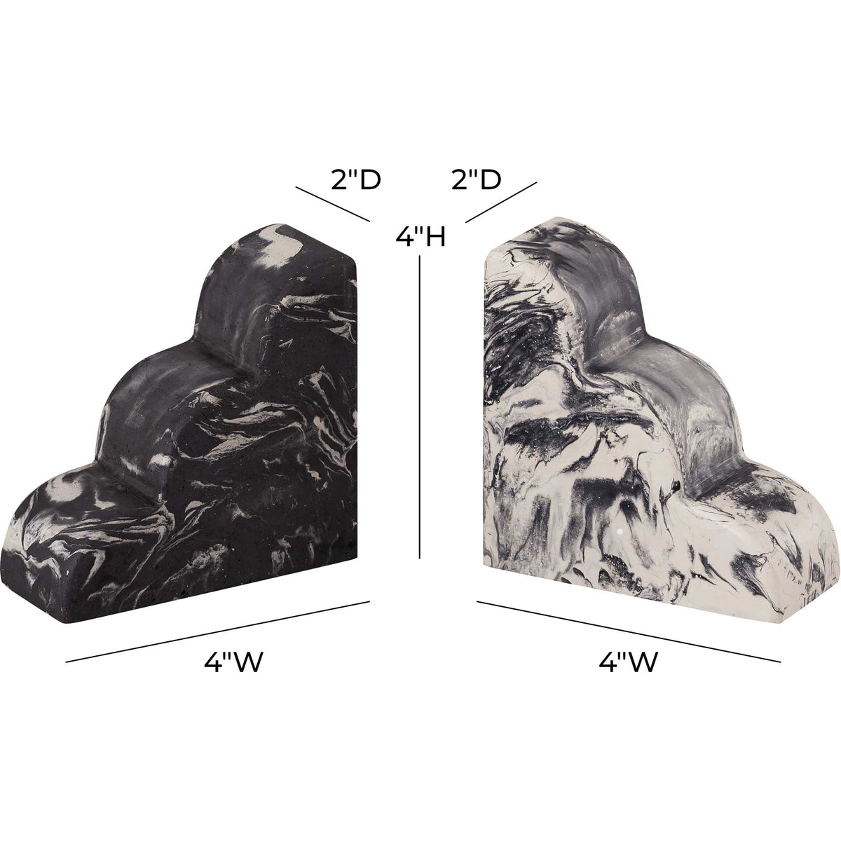 Whitley Bookends Black/White Marble (Set of 2)