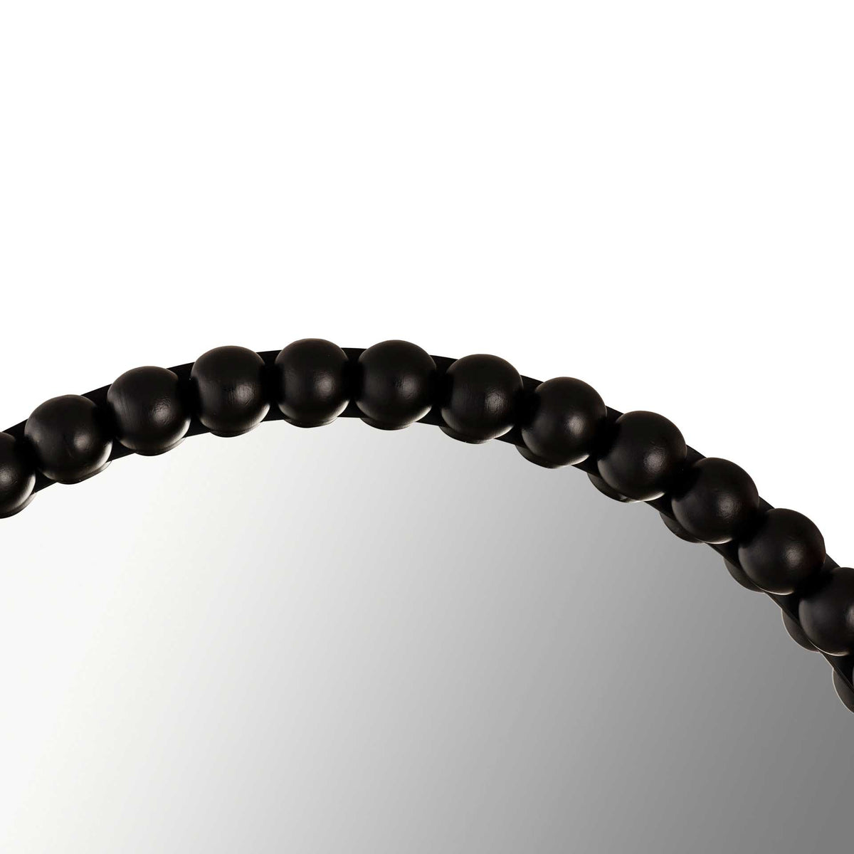 A continuous row of rounded black beads adds rhythmic curves to the mirror's edge.
