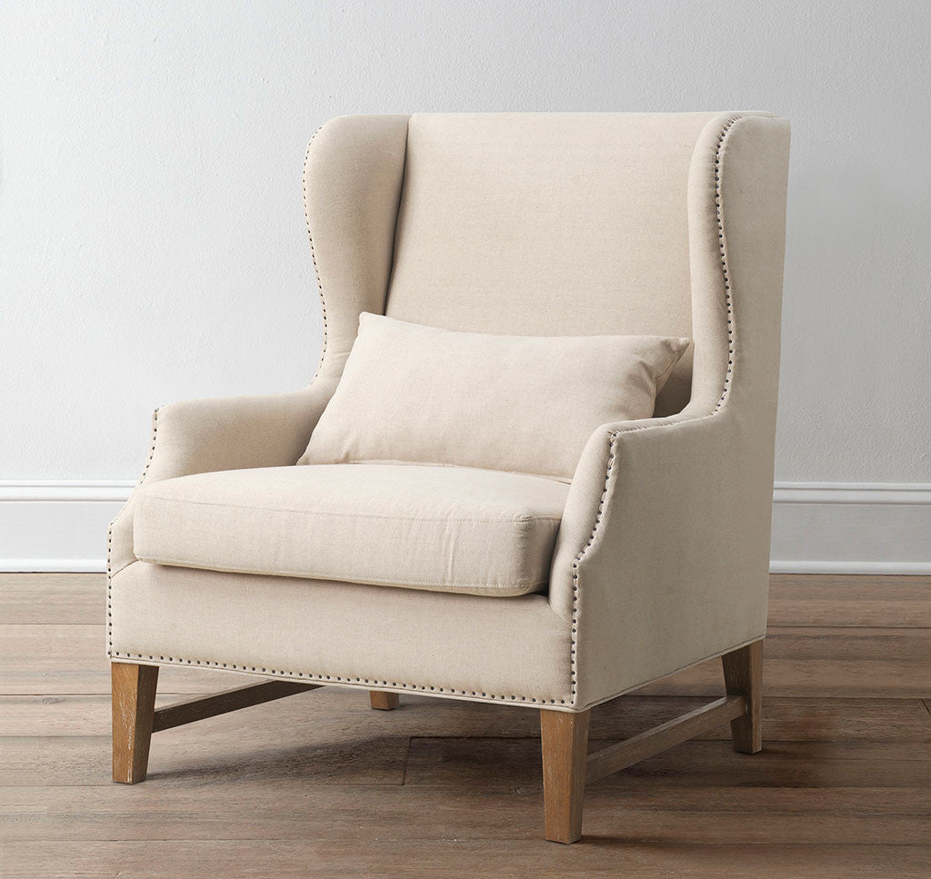Desai Linen Wing Chair Beige