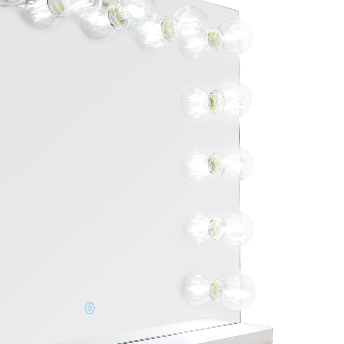 Glowing globe bulbs and a blue-lit touch sensor bring bright, effortless lighting to your vanity