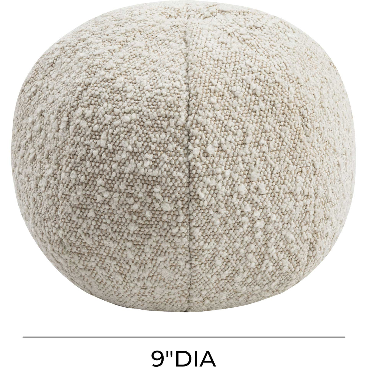 A compact 9-inch diameter makes this beige boucle pillow an easy accent for layered seating