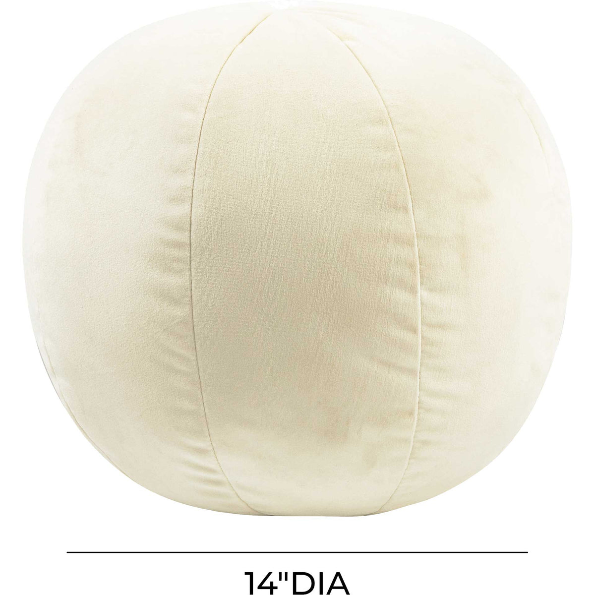 A 14-inch diameter gives this cream velvet ball pillow a generous, huggable shape