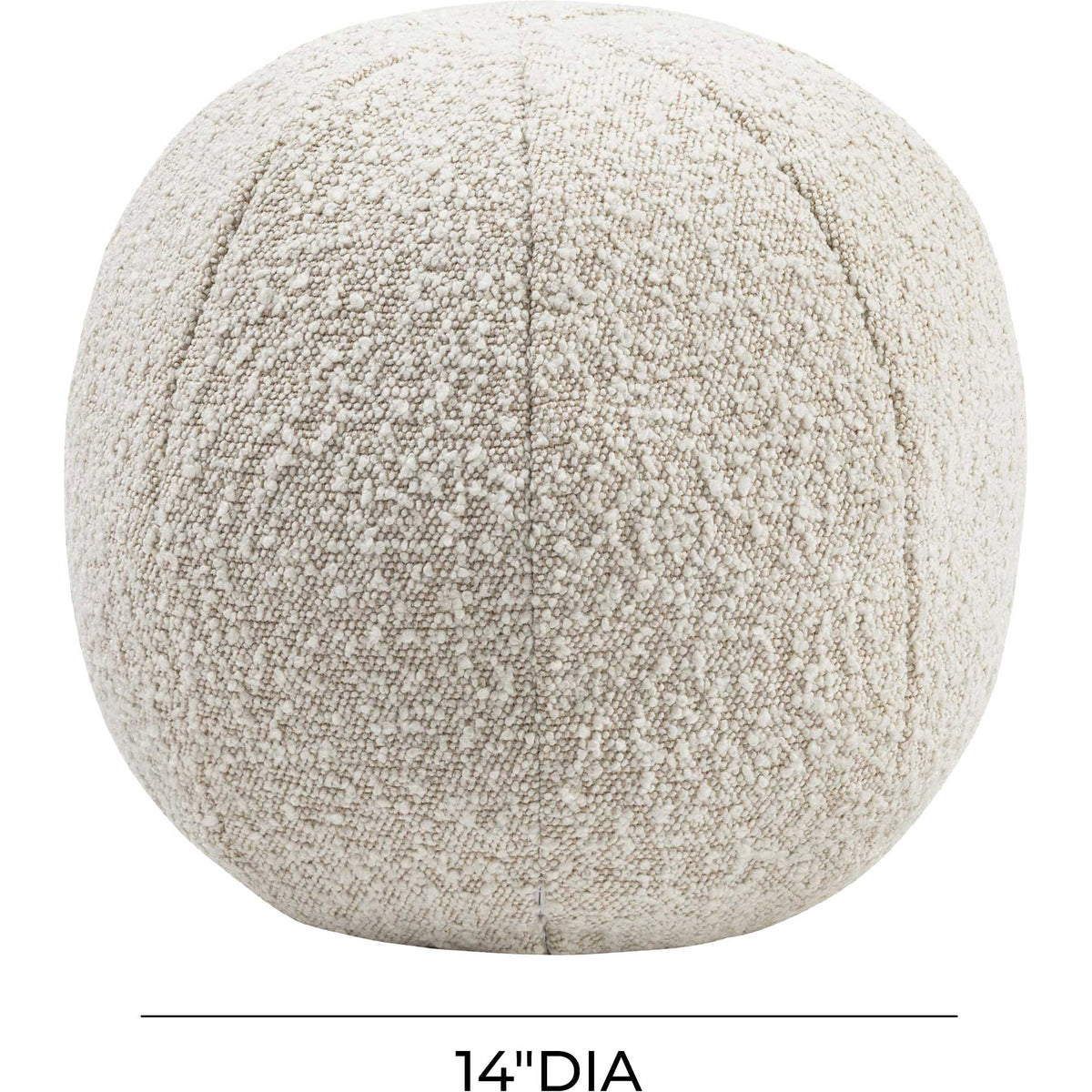 A 14-inch spherical pillow pairs generous proportions with soft beige boucle