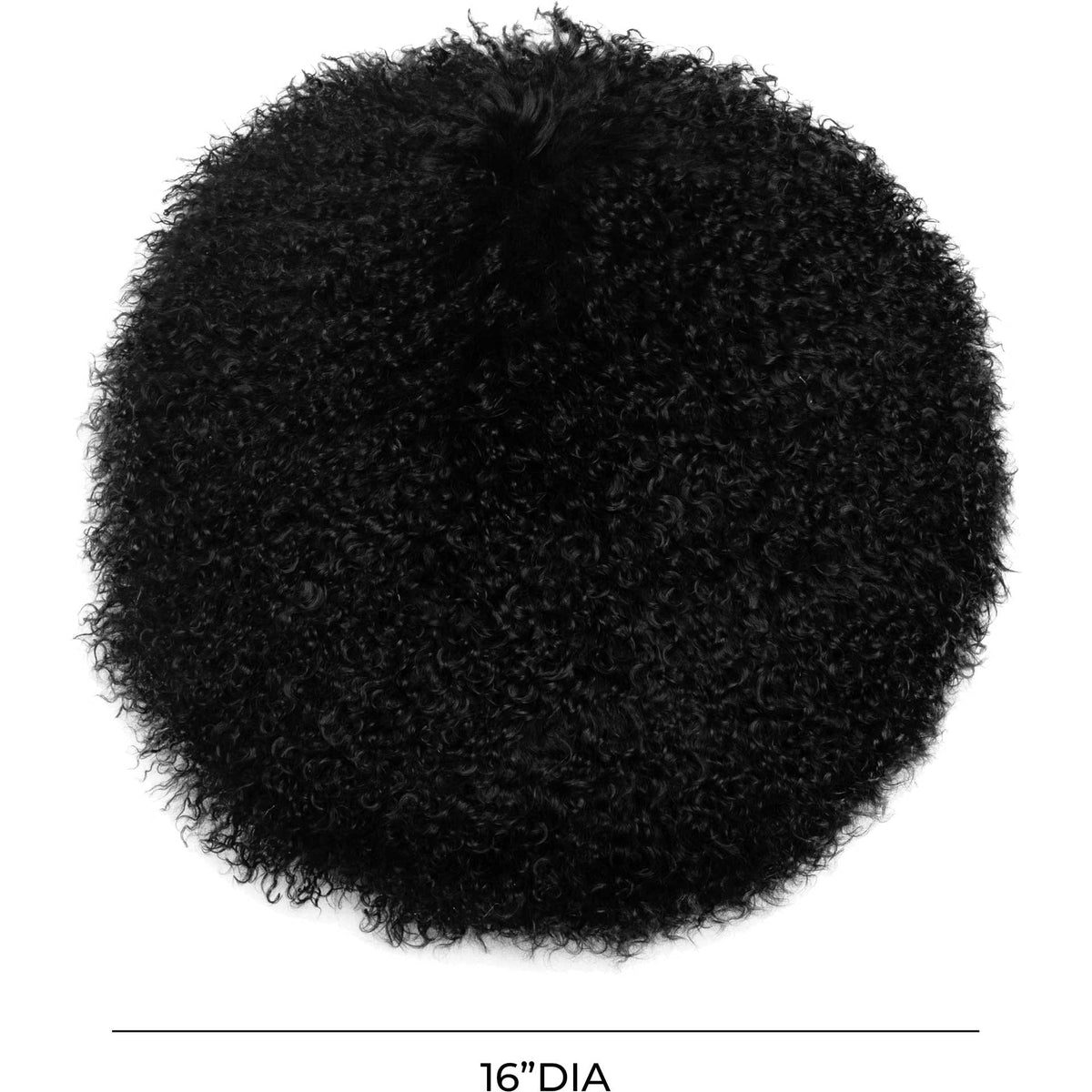 Black sheepskin pillow with a 16-inch diameter and soft, fluffy appeal