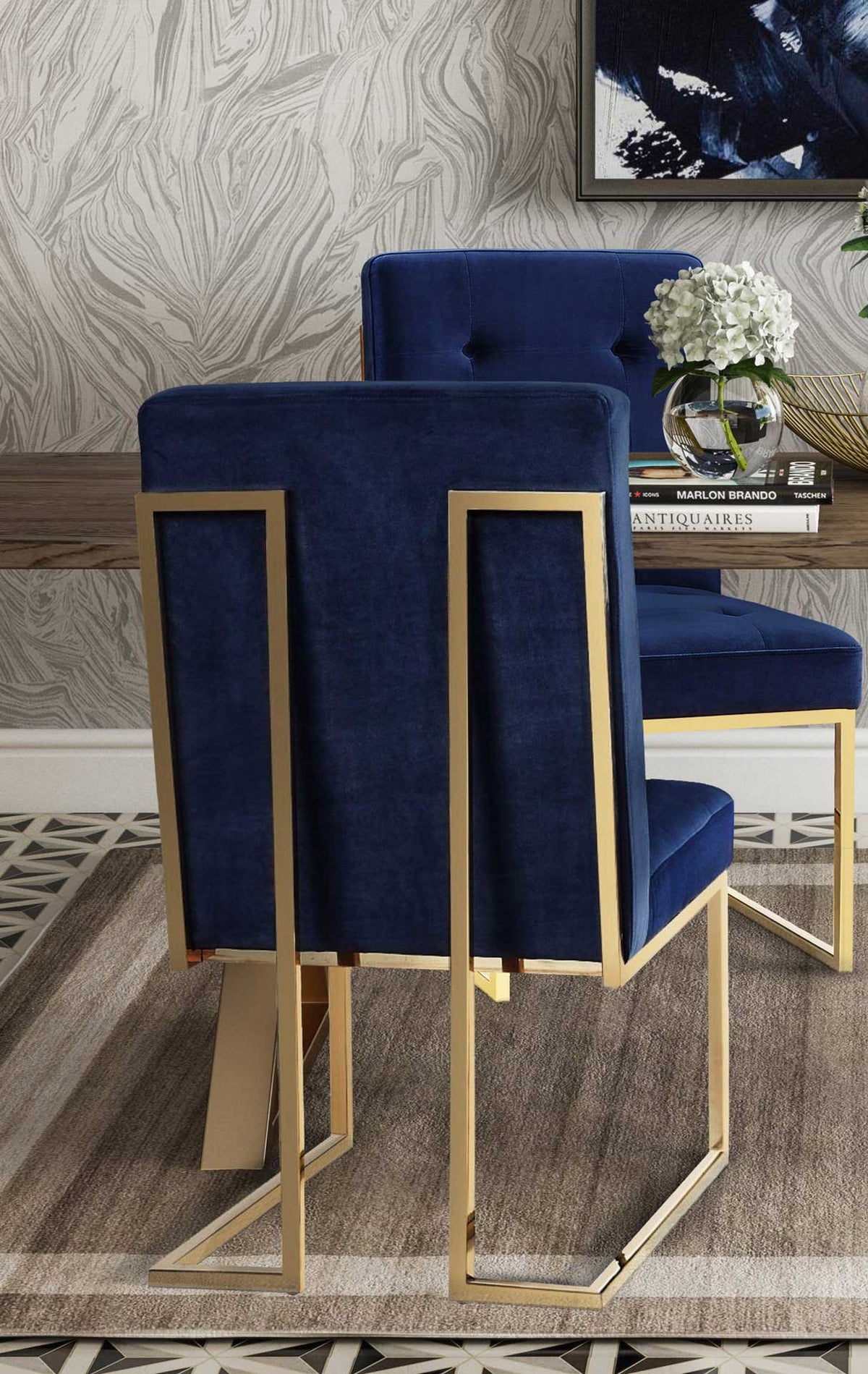 Akito Velvet Chair Navy (Set of 2)