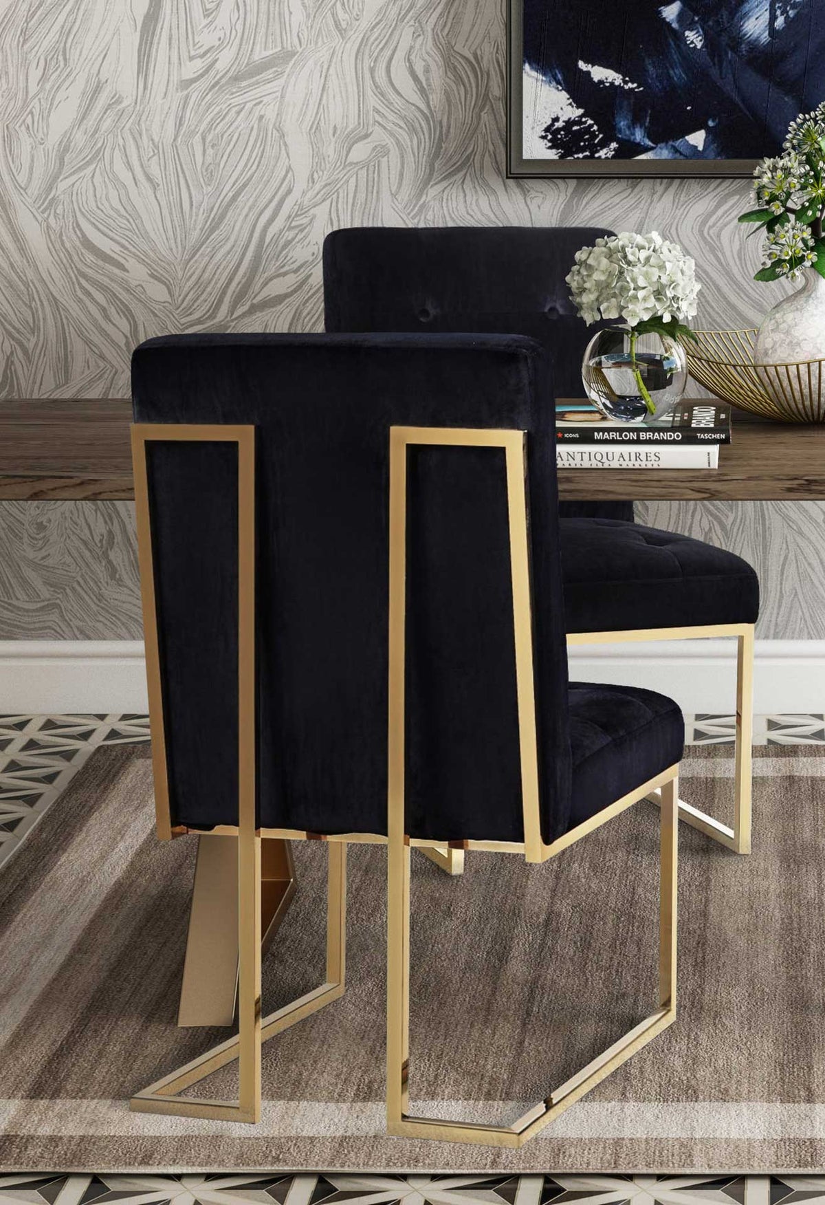 Akito Velvet Chair Black (Set of 2)