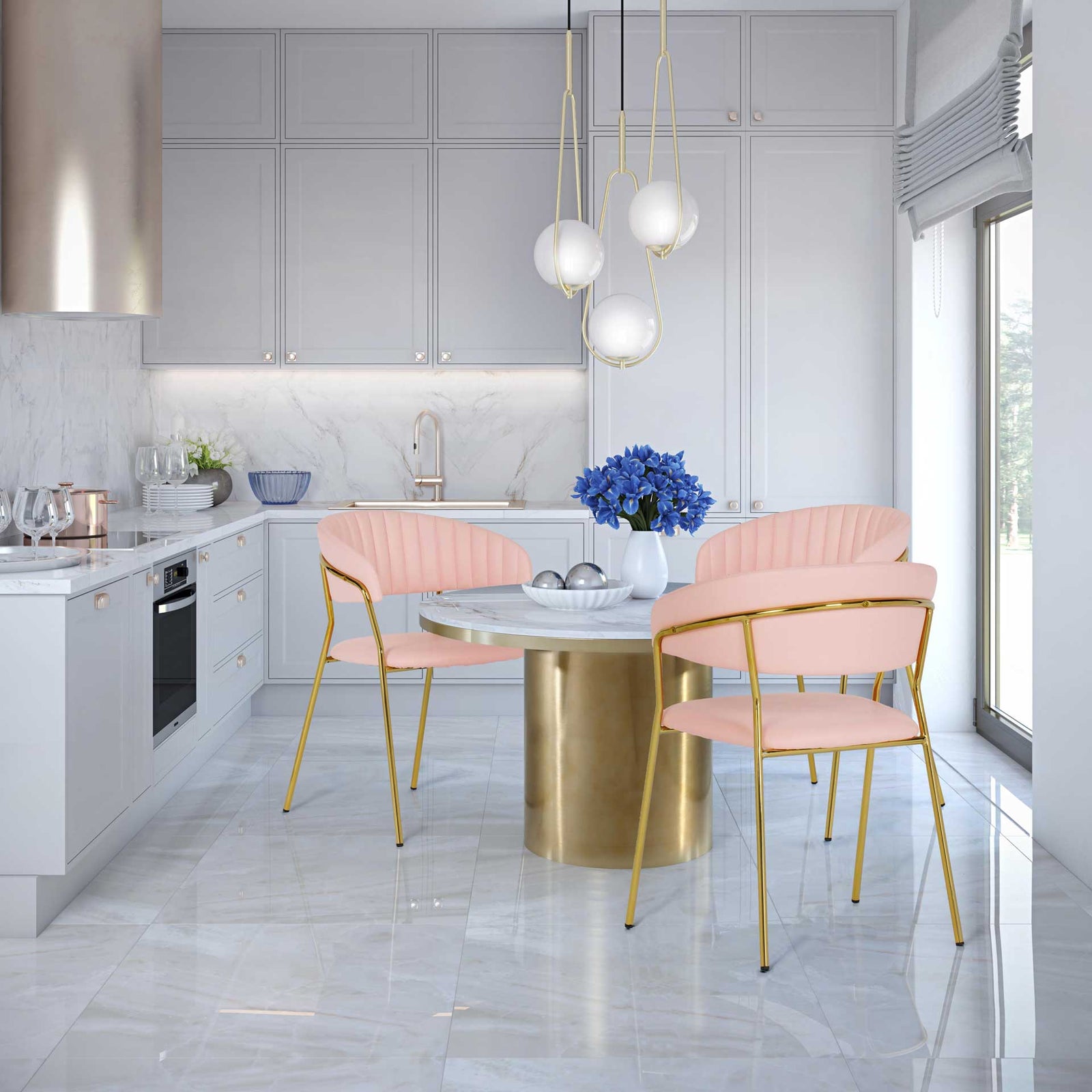 Paisley Vegan Leather Chair Blush (Set of 2)