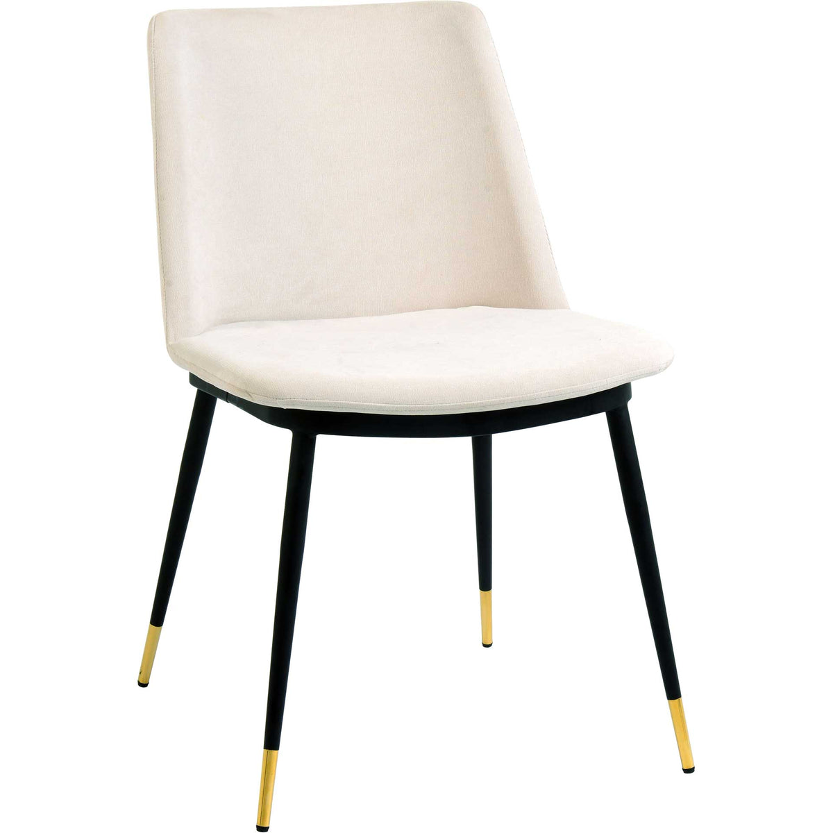 Cream velvet upholstery and gold-tipped black legs give this dining chair a polished, midcentury look. || TOV-D4327 || front_angle_studio