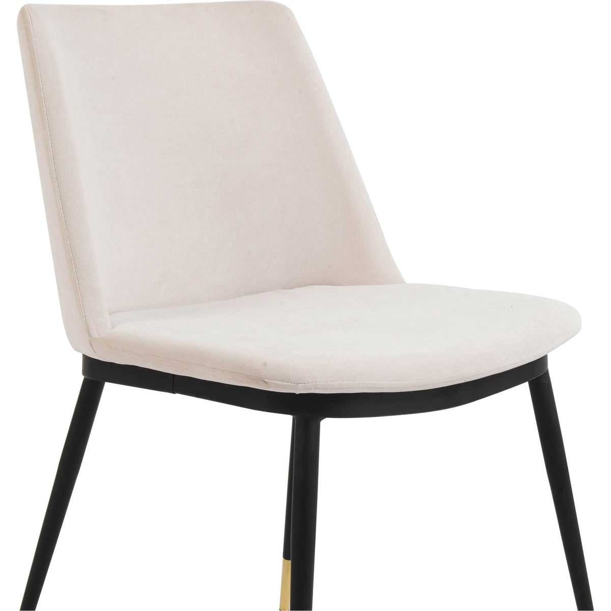 Plush cream velvet covers the padded seat and back, finished with neat edging and a slim black base.
