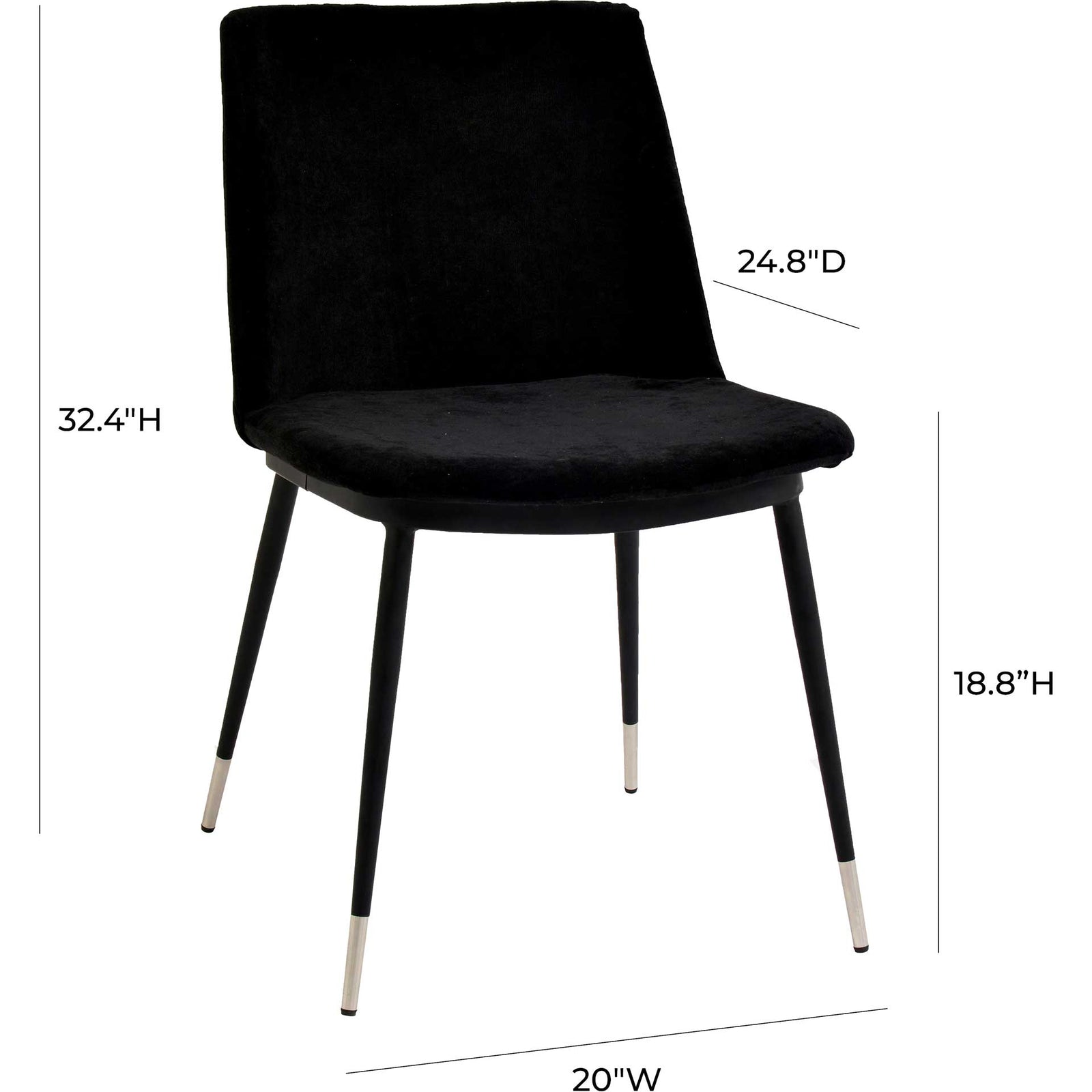 Eventide Silver Legs Velvet Chair Black (Set of 2)