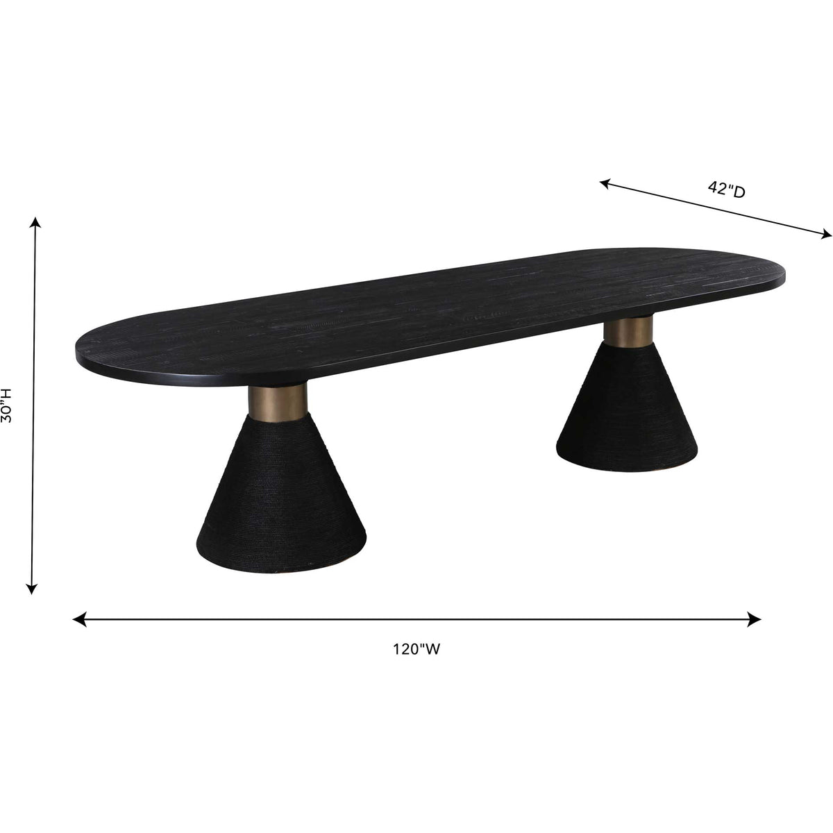 A 120-inch oval top offers generous dining space with a 42-inch depth and 30-inch table height