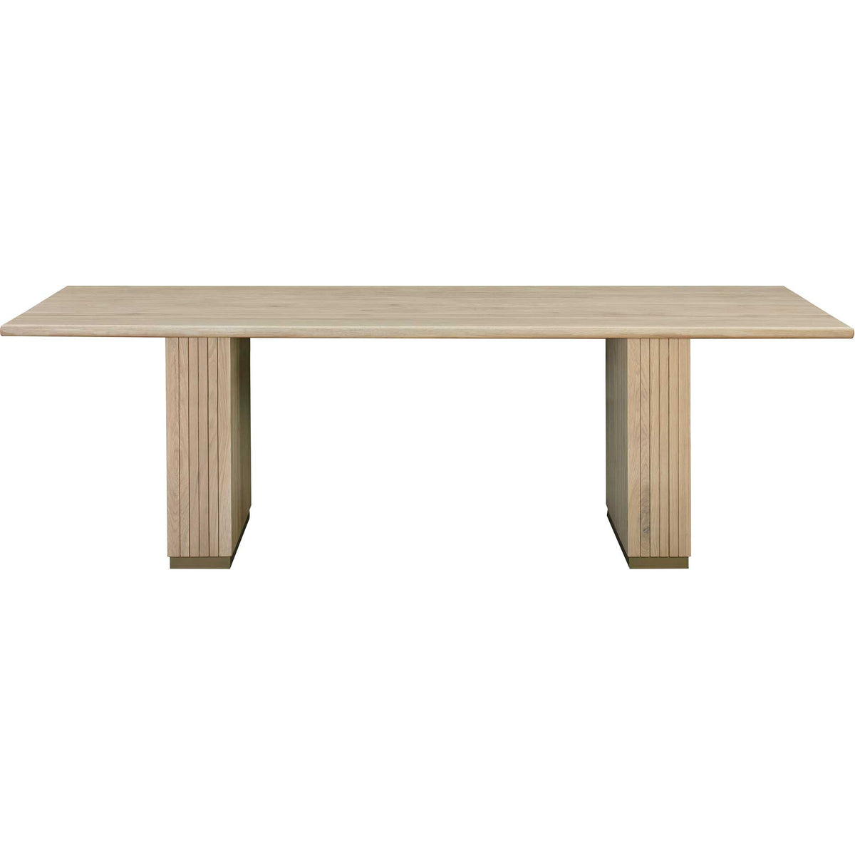 Twin grooved supports frame generous legroom beneath a wide tabletop with a warm natural oak finish. || TOV-D44132 || front_studio