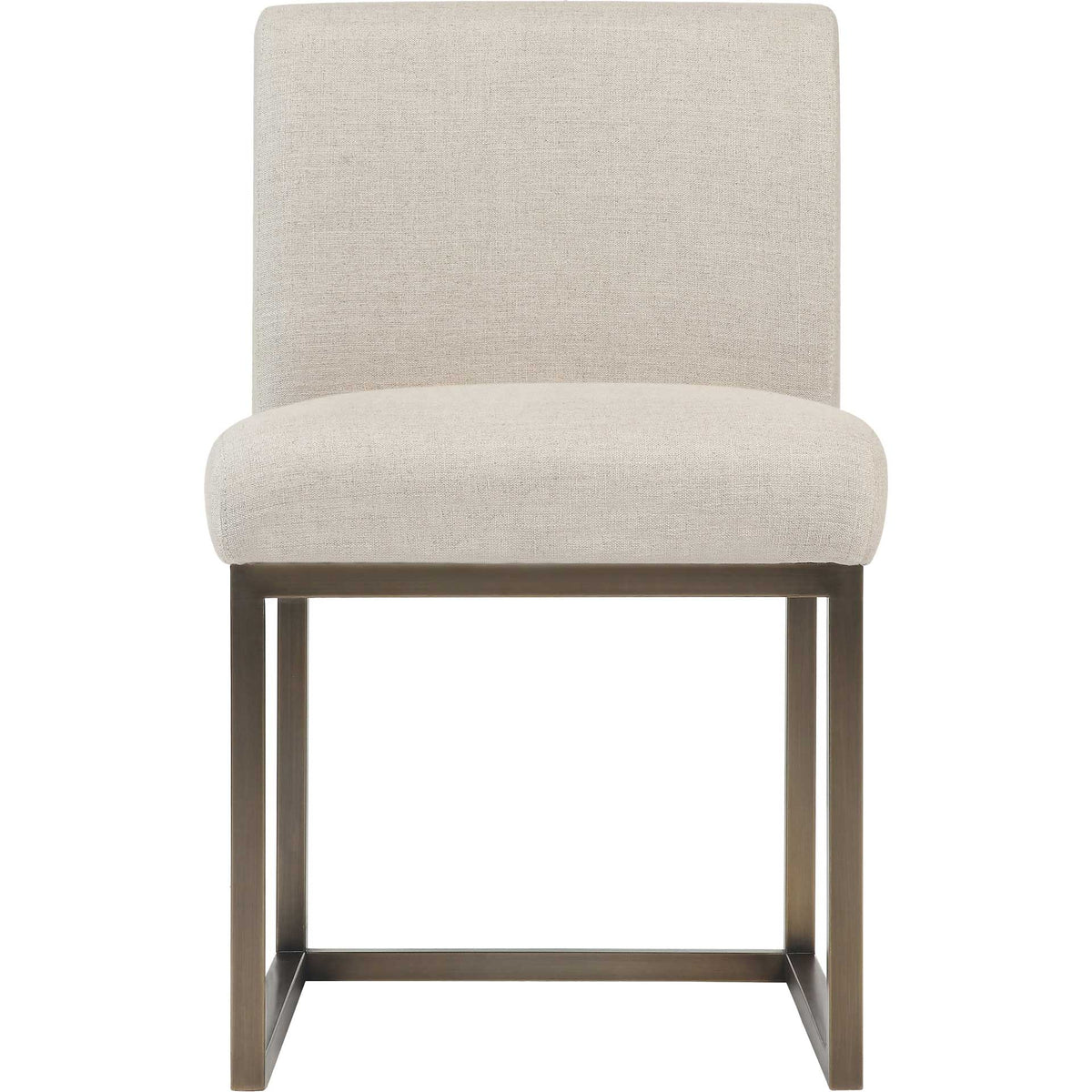 A cushioned beige linen seat and matching rectangular back soften the chair's clean, armless lines || TOV-D49 || front_studio