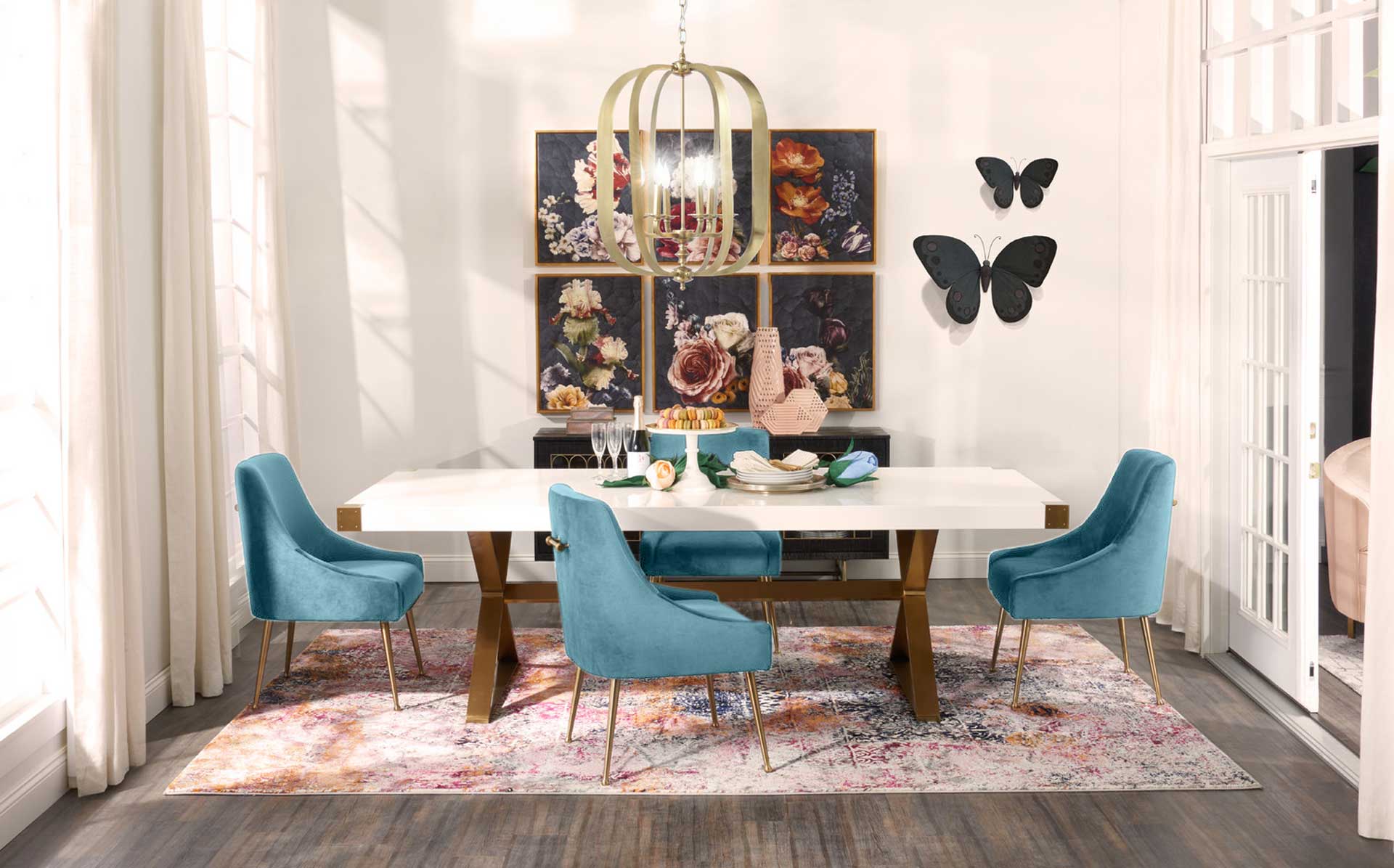 Bordeaux Velvet Side Chair Sea Blue