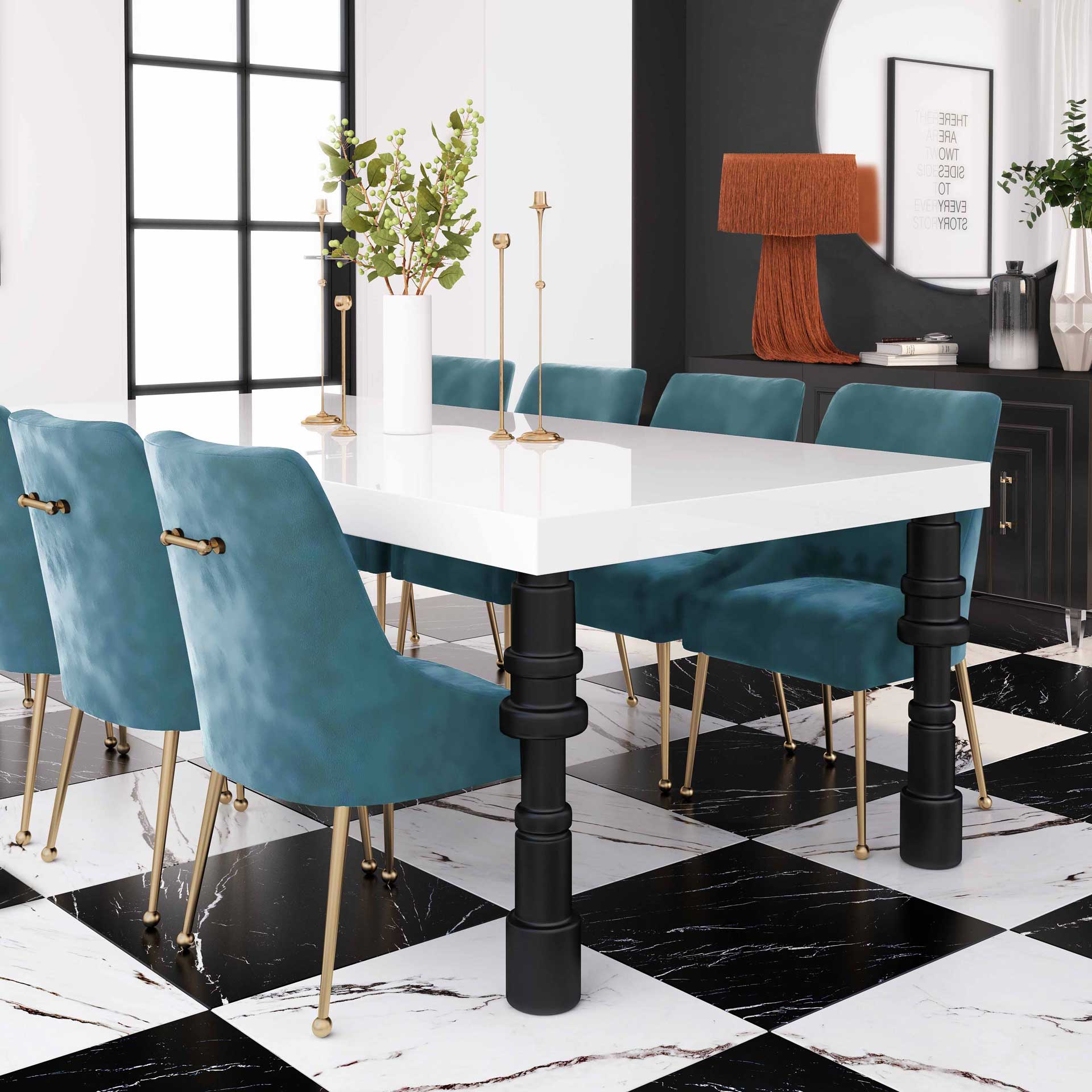 Bordeaux Velvet Side Chair Sea Blue