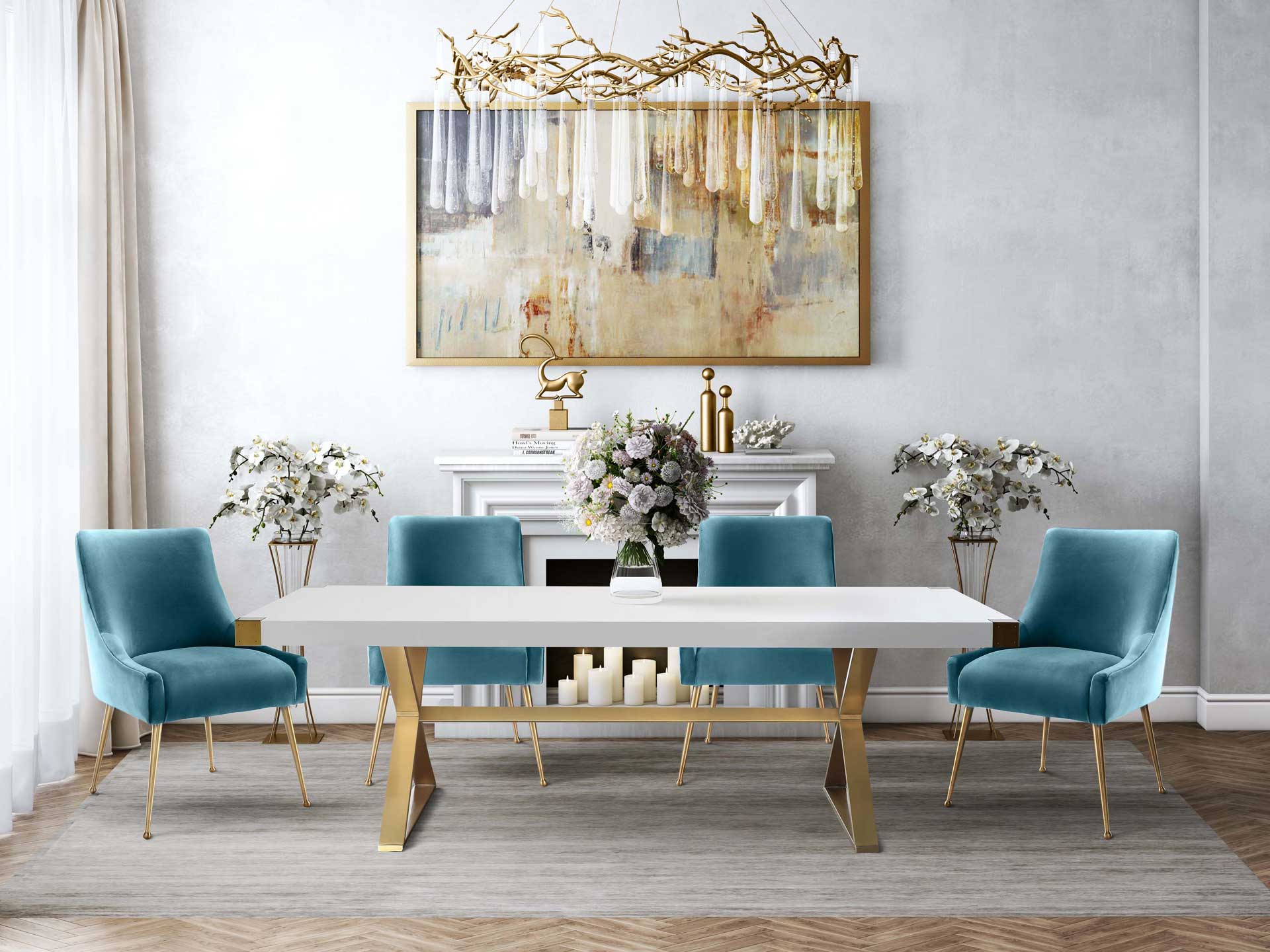 Bordeaux Velvet Side Chair Sea Blue
