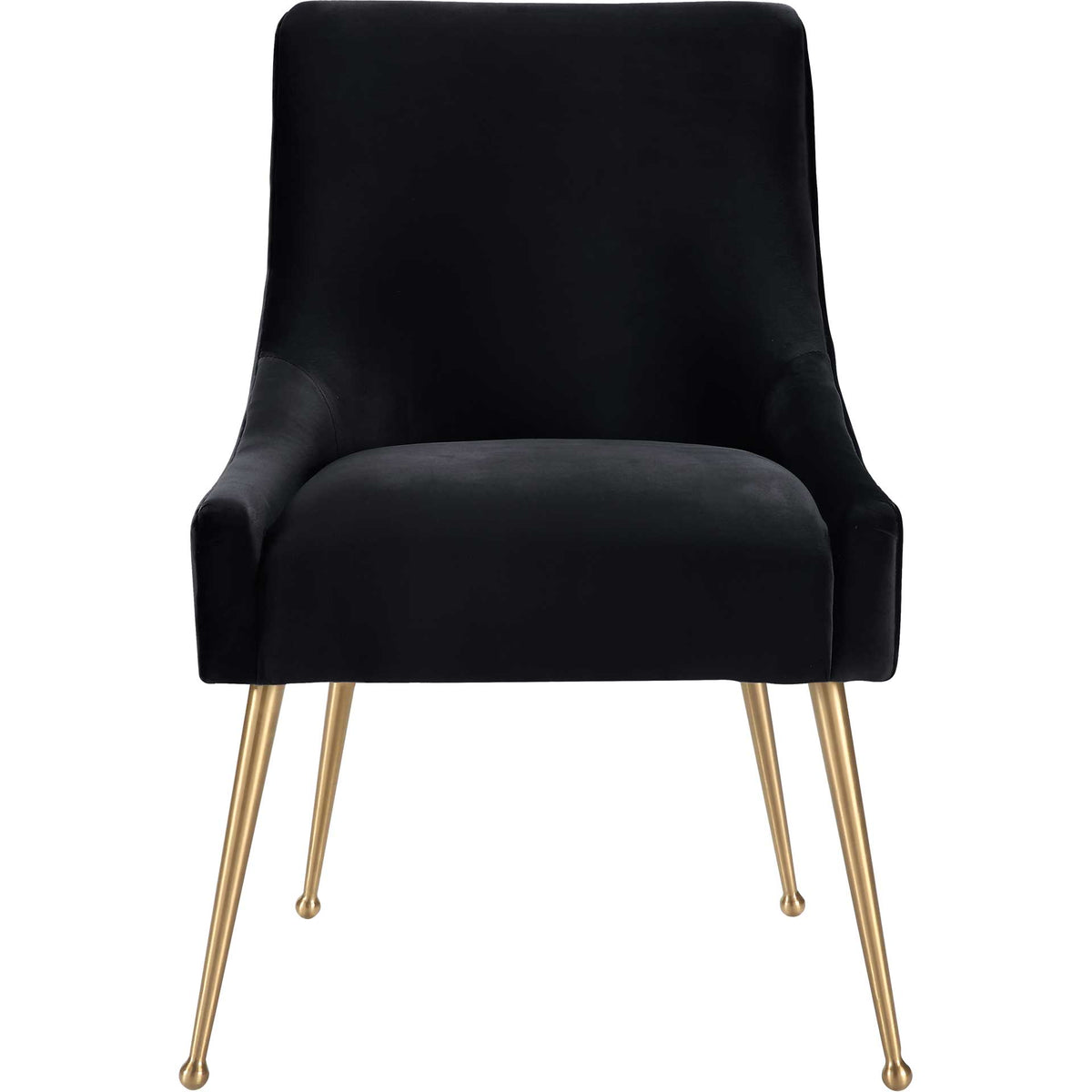 A plush black velvet seat and gently sloping sides create a clean, inviting silhouette on gold legs. || TOV-D6179 || front_studio