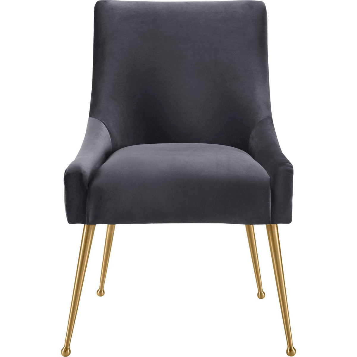 Dark gray velvet and gently sloped sides create a refined dining chair with a generous cushioned seat. || TOV-D6394 || front_studio