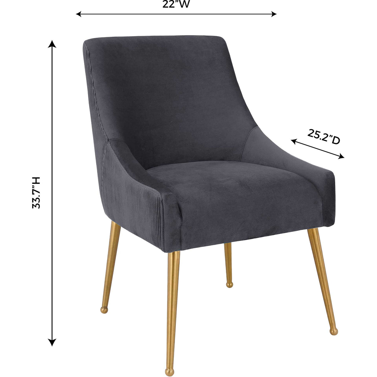 This 22-inch-wide gray velvet chair balances a 33.7-inch height with slim, tapered gold legs.