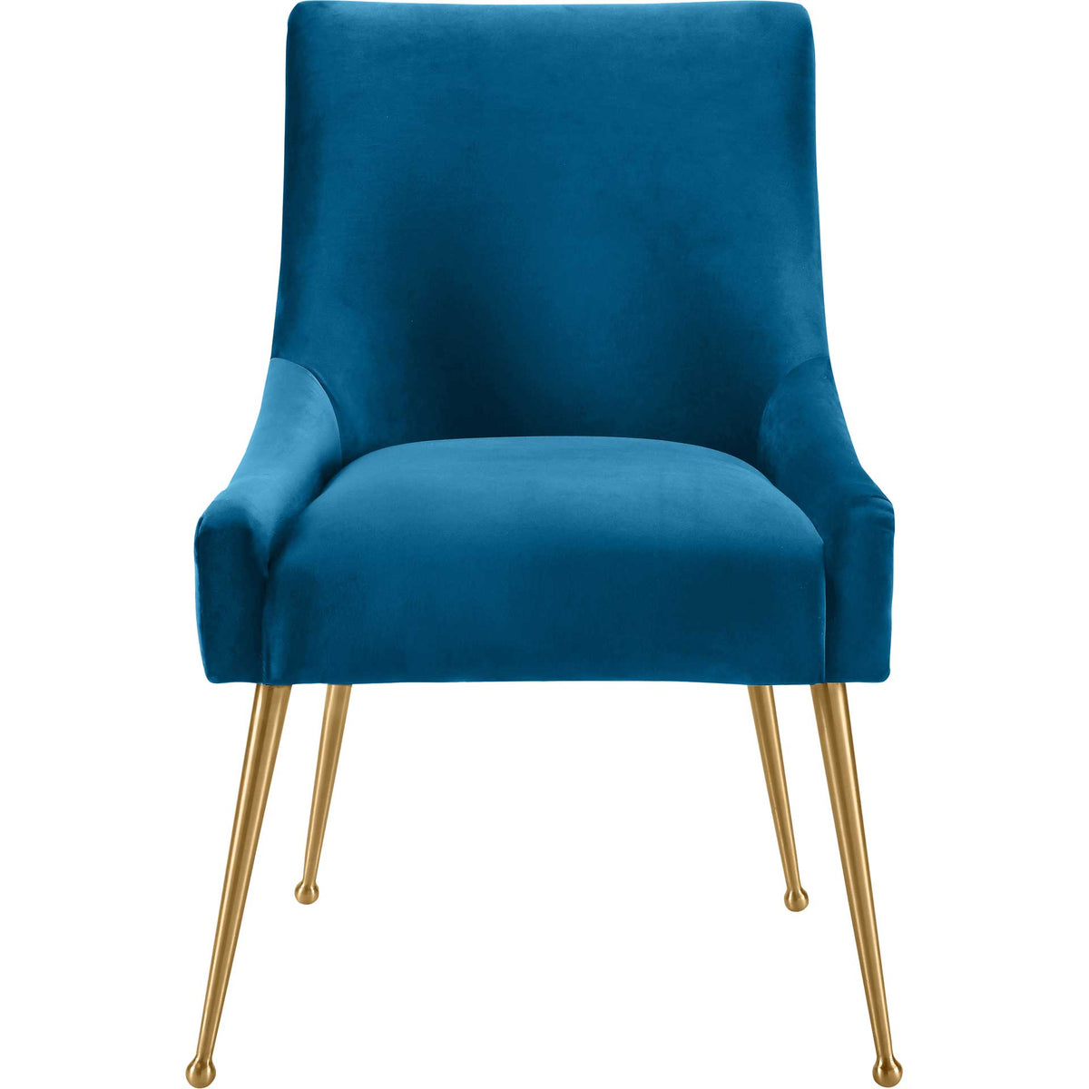 Deep blue velvet and softly swept sides create an inviting dining chair with a tall, curved back. || TOV-D6395 || front_studio
