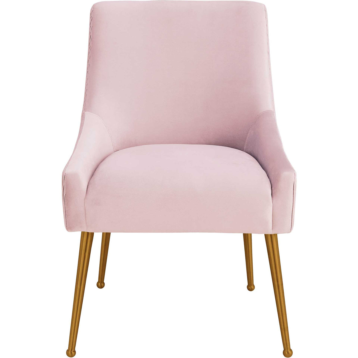 A plush blush seat and softly sloped sides bring an inviting feel to this gold-legged dining chair. || TOV-D6396 || front_studio
