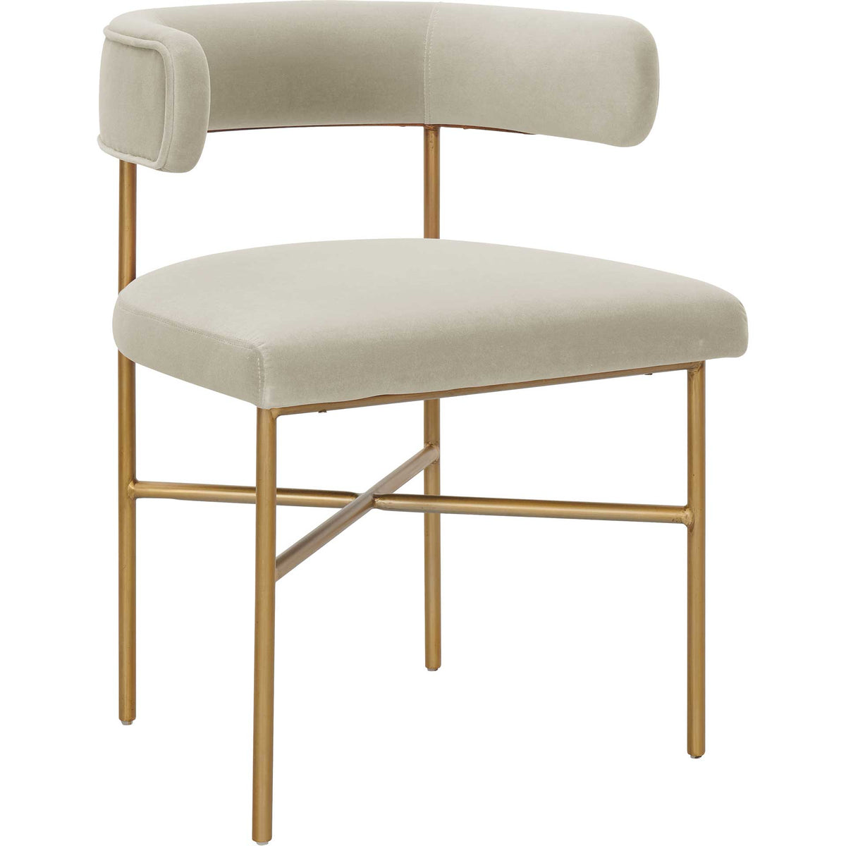 Cream velvet dining chair pairs a rounded backrest with a cushioned seat and slim gold-finished legs || TOV-D6433 || front_angle_studio