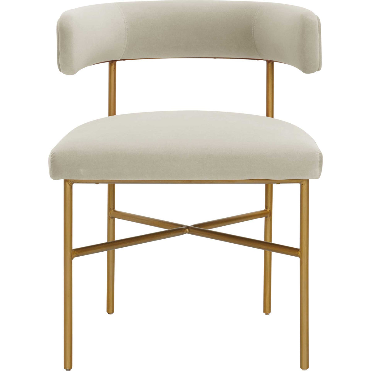 A curved cream back and generously padded seat soften the geometric lines of the gold frame || TOV-D6433 || front_studio