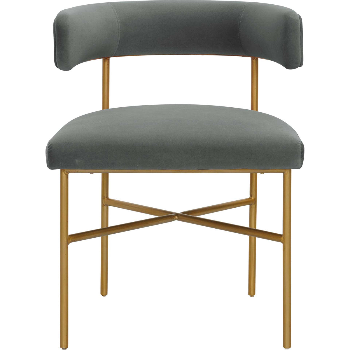 A soft gray seat and wraparound backrest balance the clean lines of crossed gold supports || TOV-D6434 || front_studio