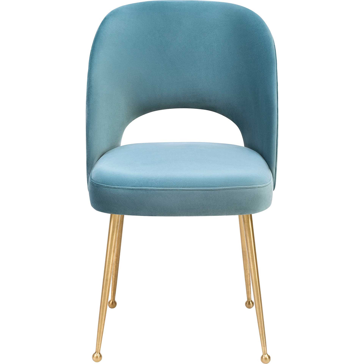 An arched cutout and rounded seat give this sea blue velvet chair an airy, inviting silhouette || TOV-D66 || front_studio