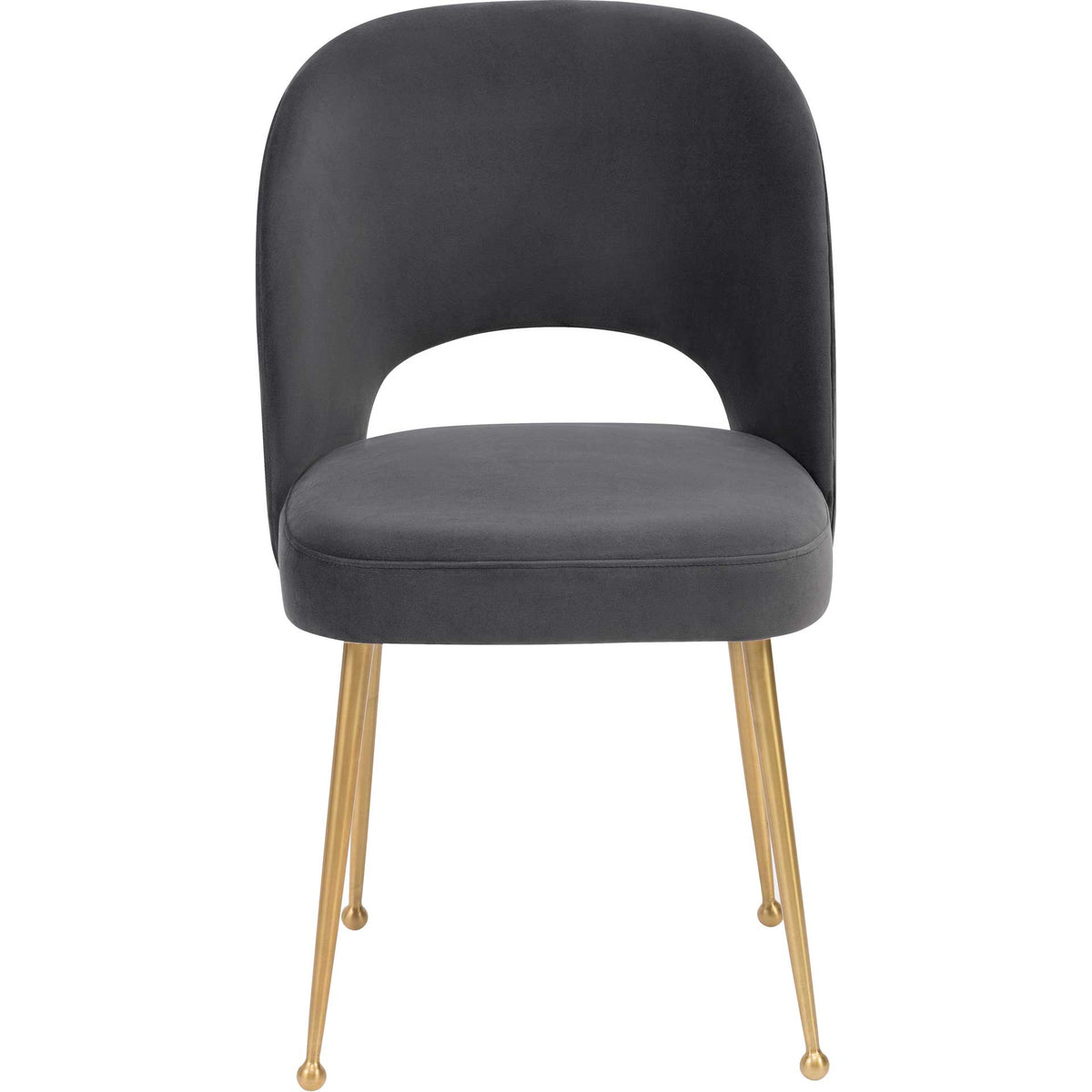 An open arch lightens the rounded dark gray velvet back above a plush, neatly tailored seat || TOV-D67 || front_studio