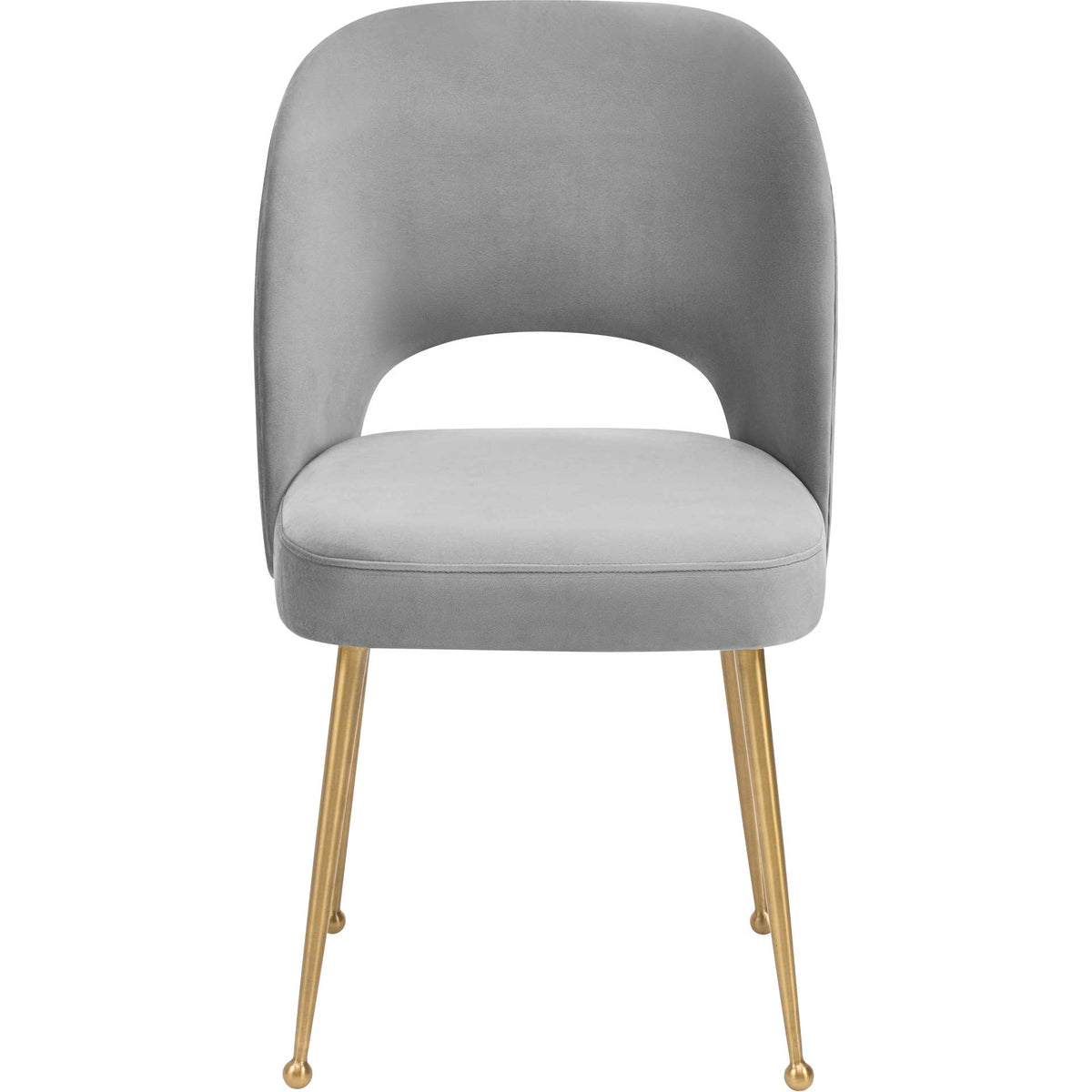 A rounded light gray velvet back with an open arch frames the plush, armless seat || TOV-D68 || front_studio