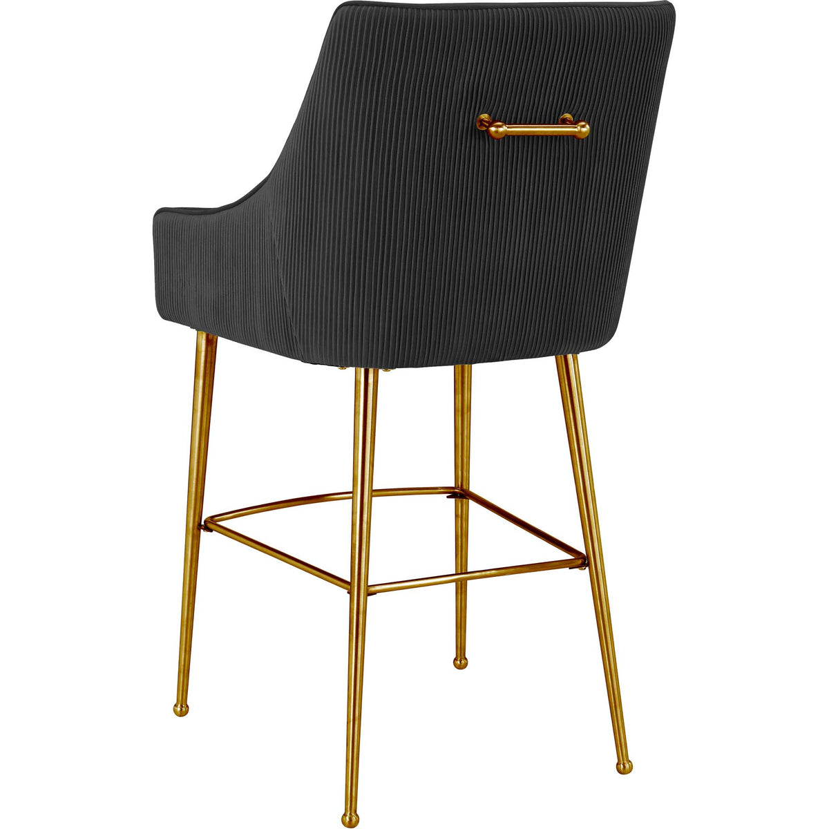 Vertical pleats and a gold handle lend a refined finish to the black velvet back