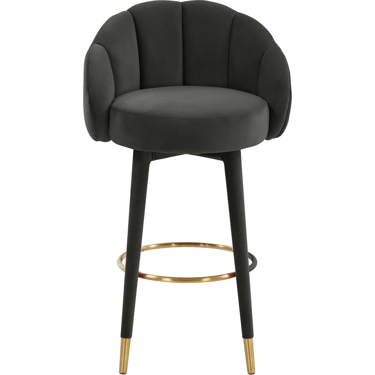 Channel-paneled black velvet curves around a plush round seat above a gleaming gold footrest || TOV-D68244 || front_studio