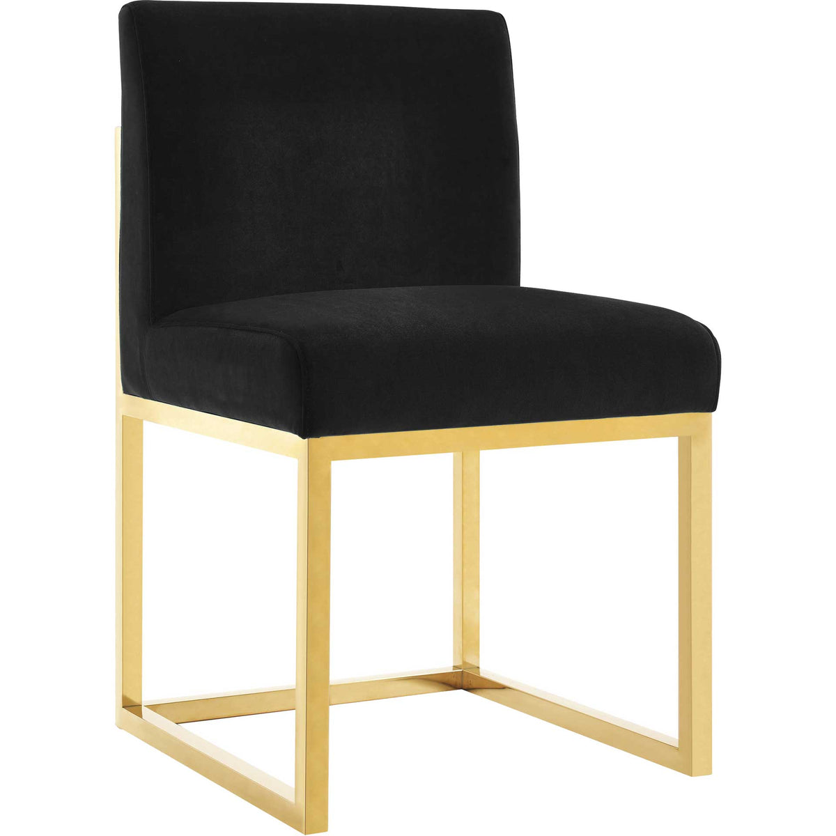 Rich black velvet and a gleaming gold-tone steel base give this armless dining chair a glamorous contrast || TOV-D68249 || front_angle_studio