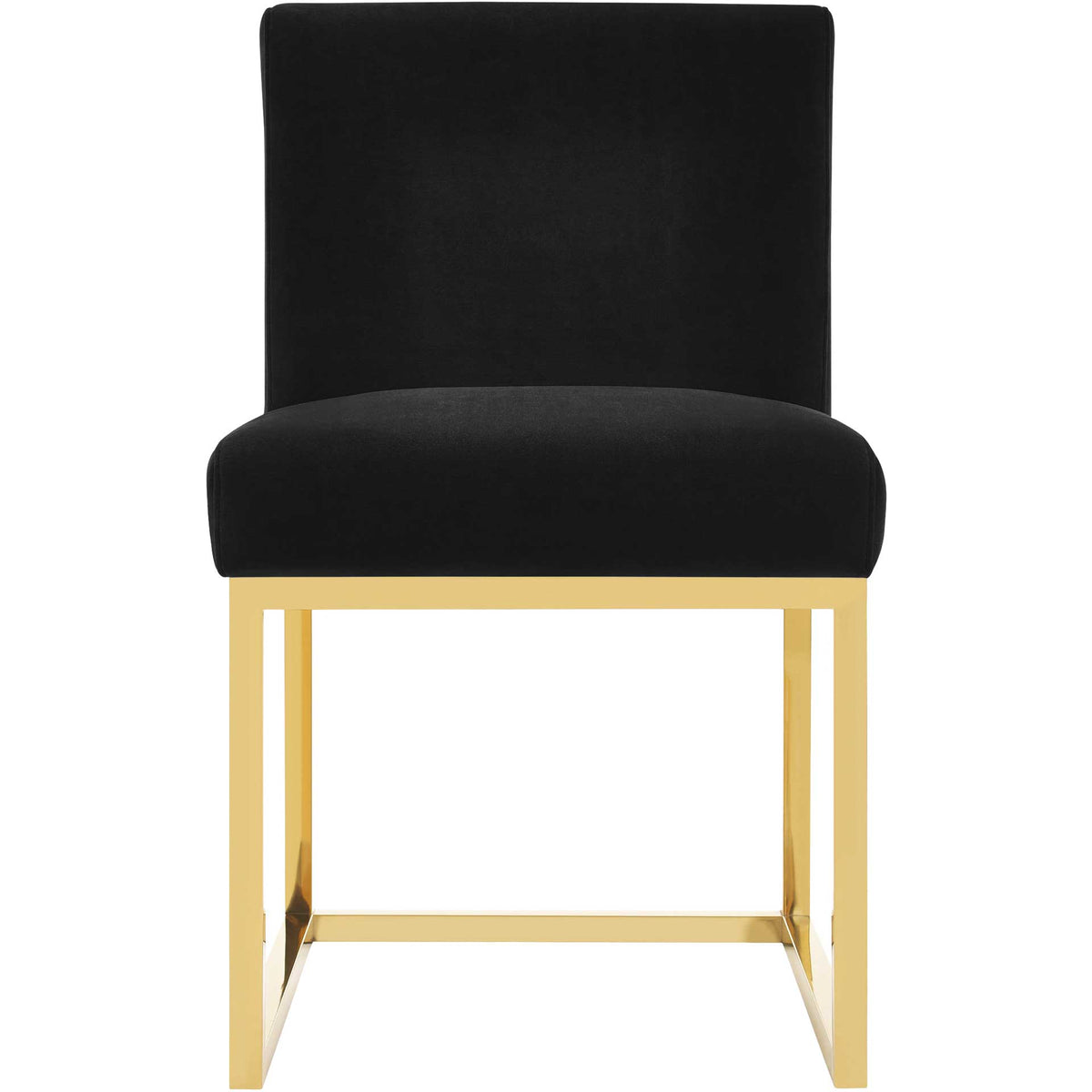 A padded black velvet seat and rectangular back soften the chair's crisp gold frame || TOV-D68249 || front_studio