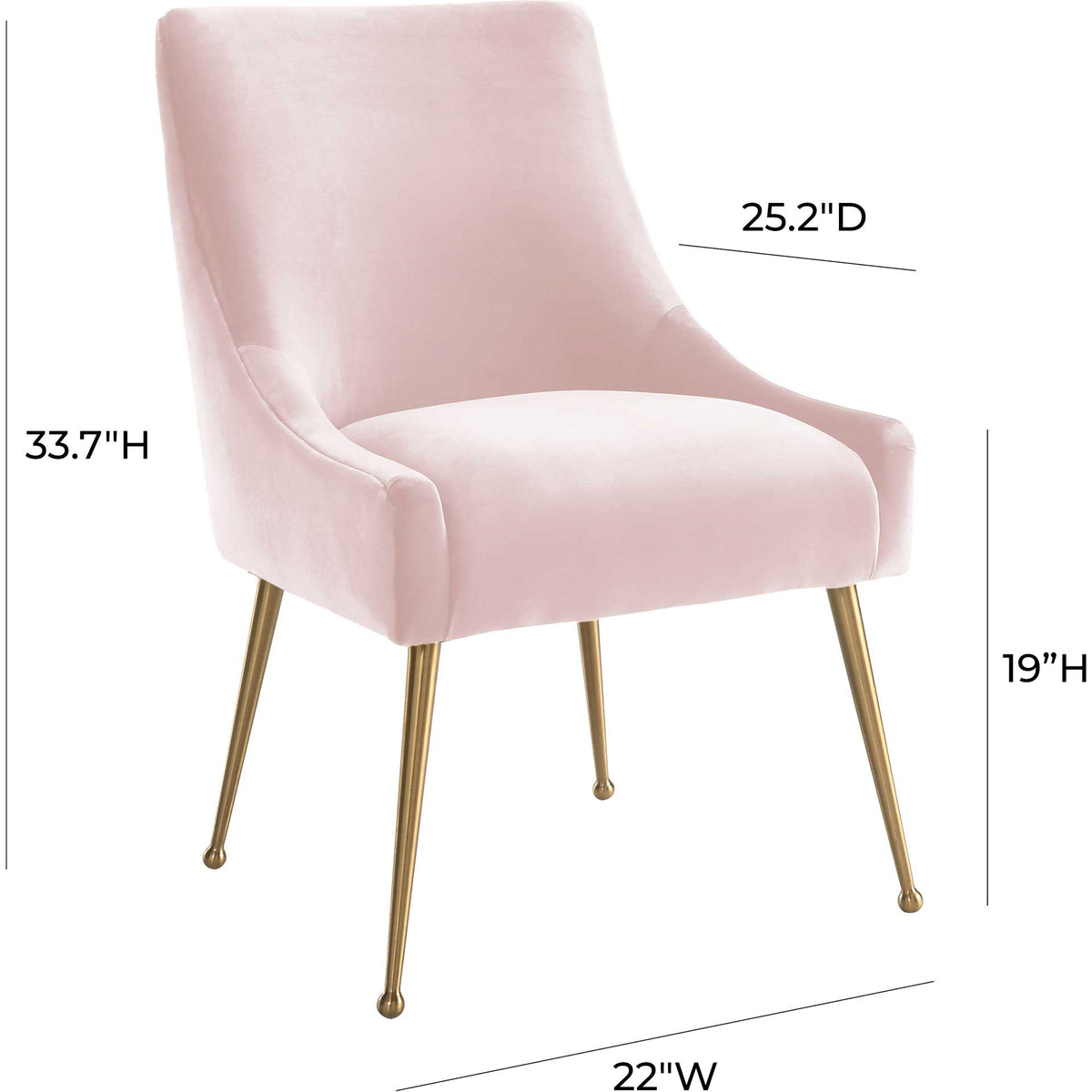 A 19-inch-high cushioned seat and 22-inch width give this blush velvet chair an inviting, compact shape.