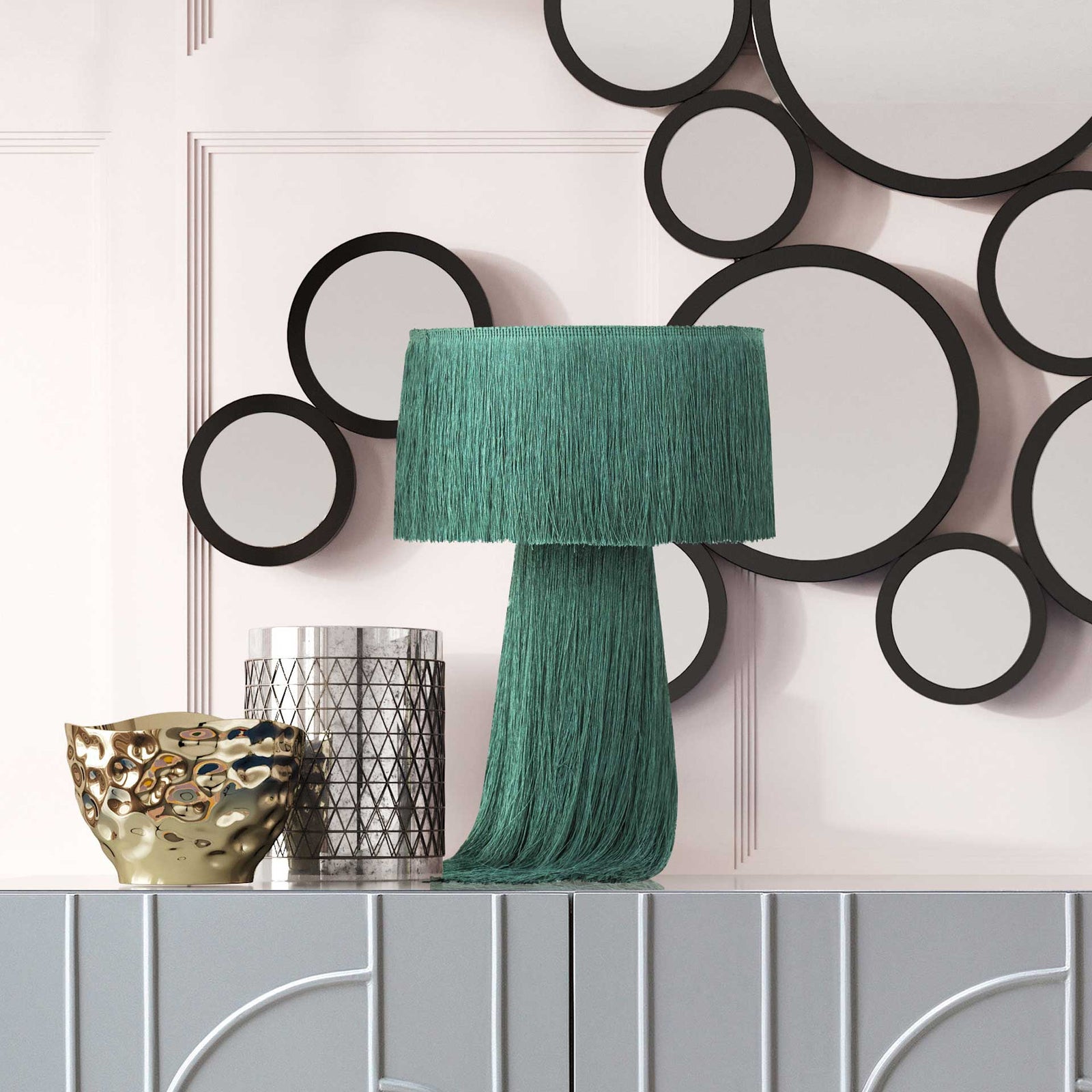 Atlas Tassel Table Lamp Emerald