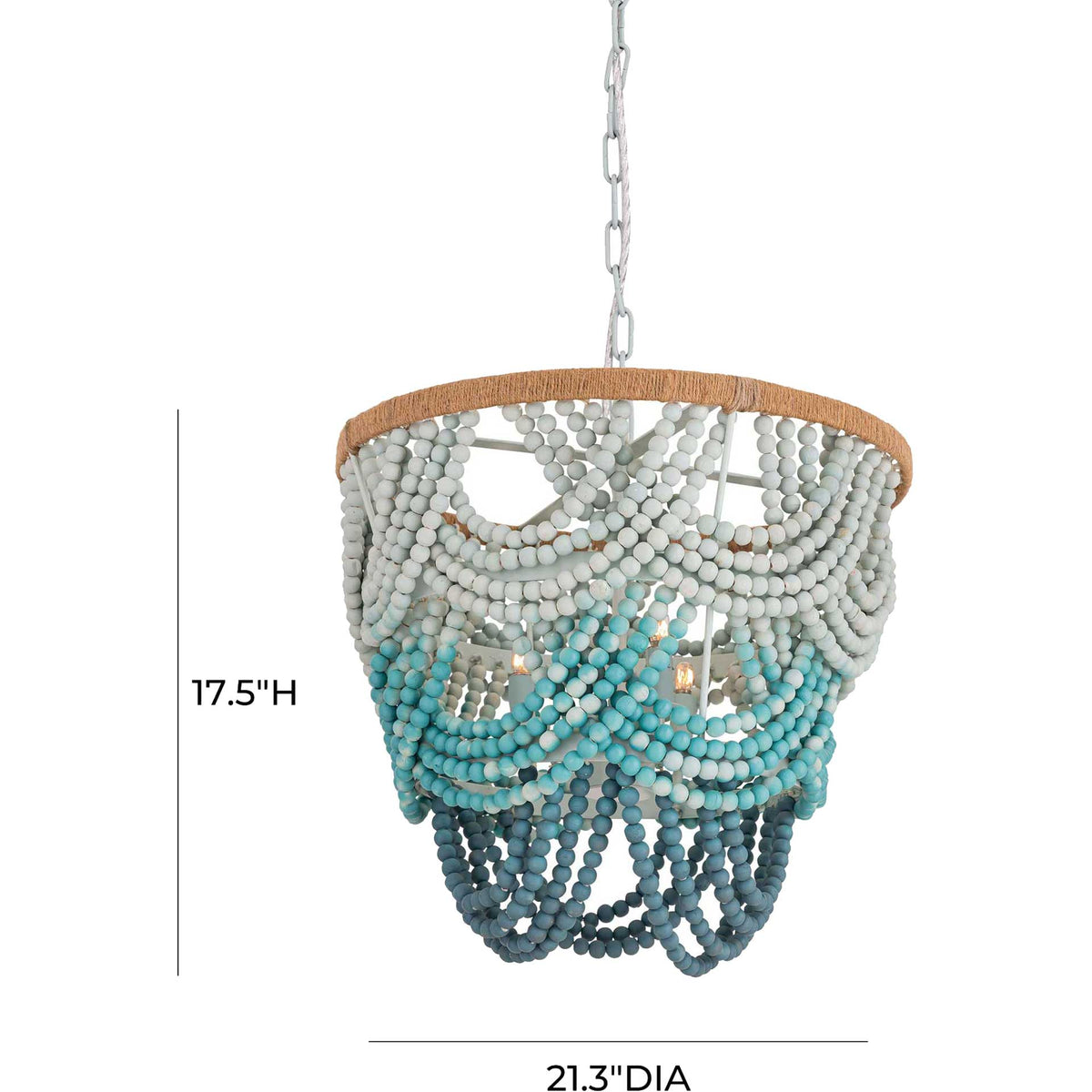 A 21.3-inch-wide, 17.5-inch-high beaded chandelier adds cascading ombre color and natural texture.