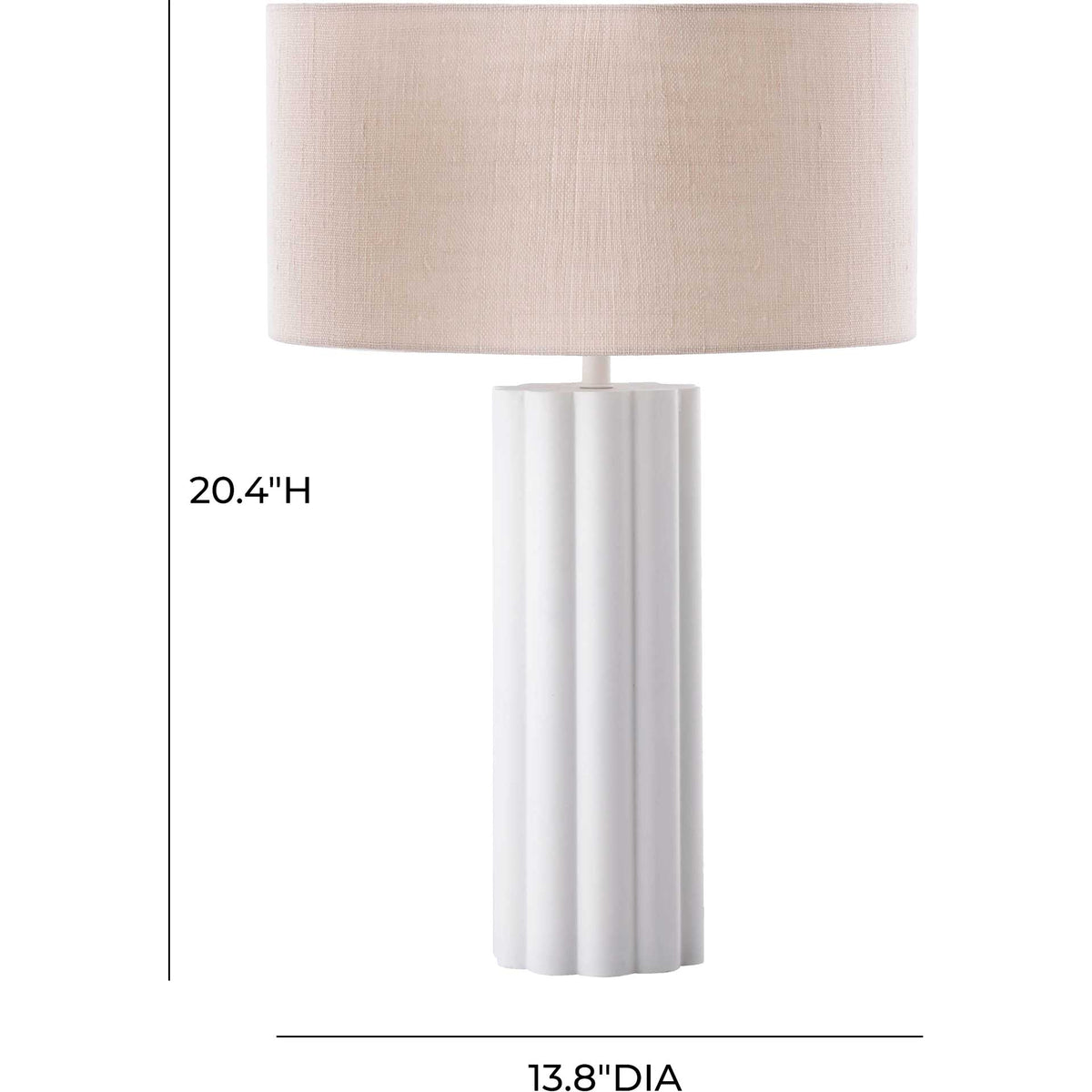 A 20.4-inch height and 13.8-inch shade diameter create a balanced tabletop silhouette.