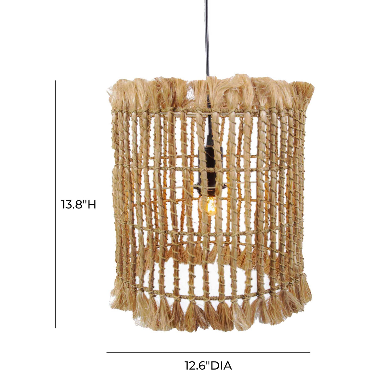 This compact abaca pendant shade measures 12.6 inches in diameter and 13.8 inches high