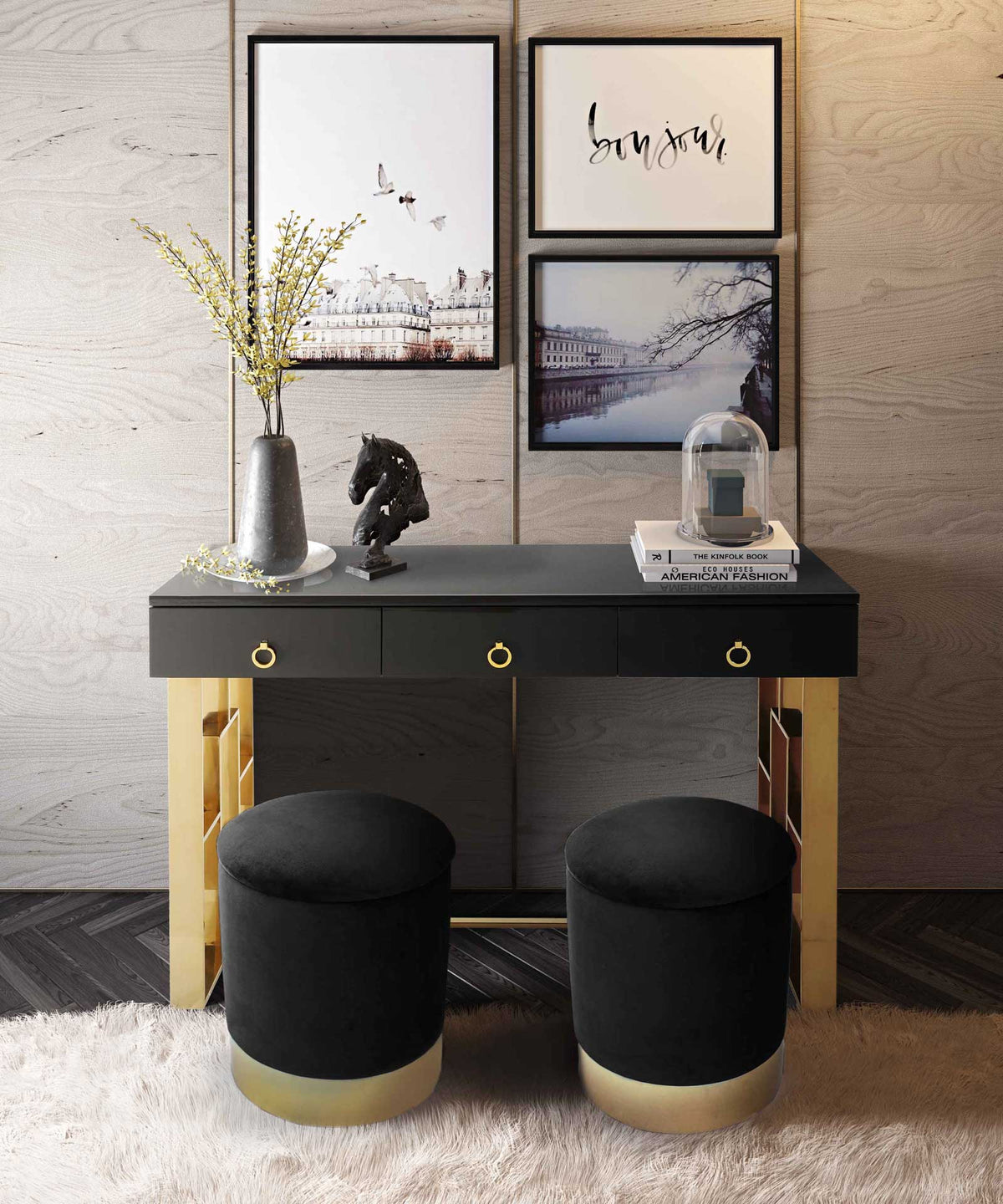 Audrina Lacquer Desk Gray