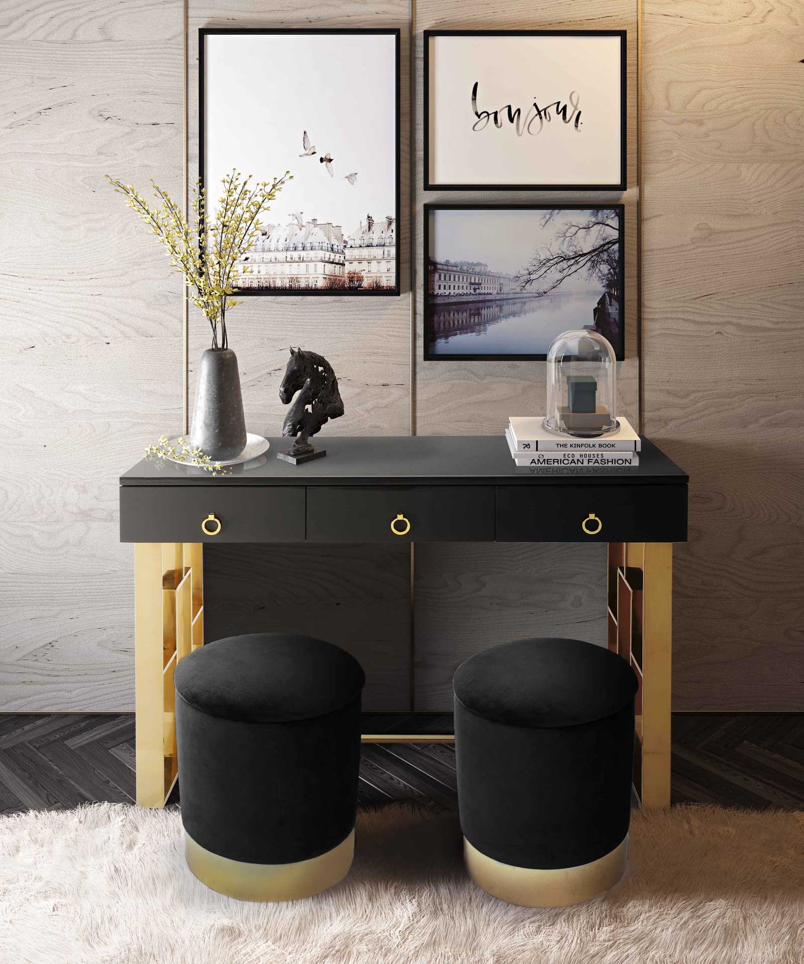 Audrina Lacquer Desk Gray