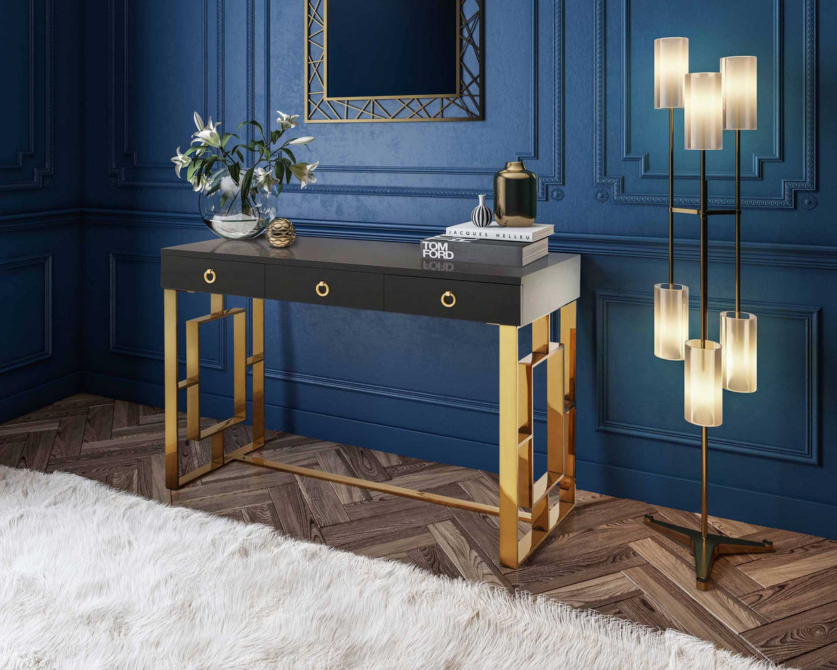 Audrina Lacquer Desk Gray