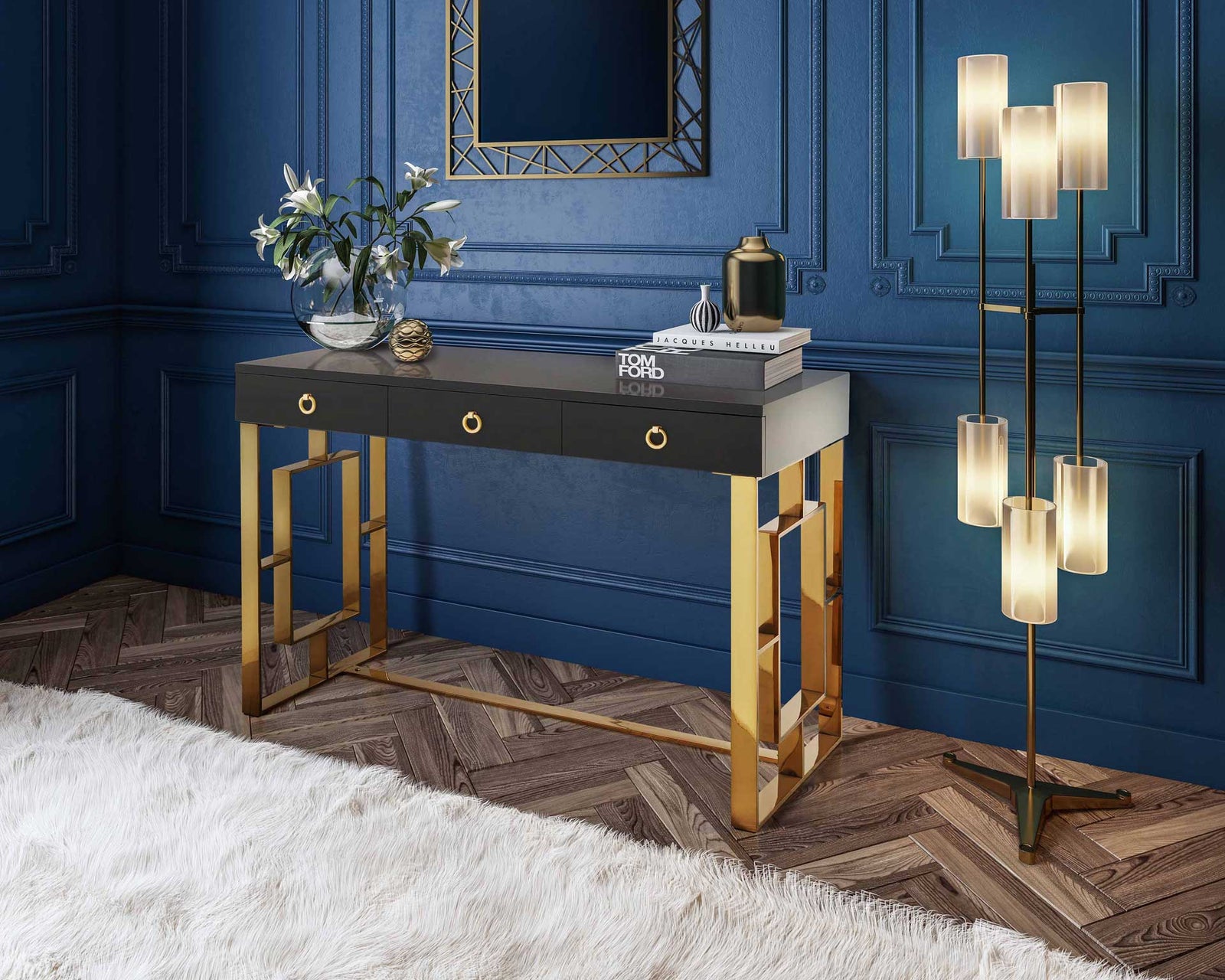 Audrina Lacquer Desk Gray