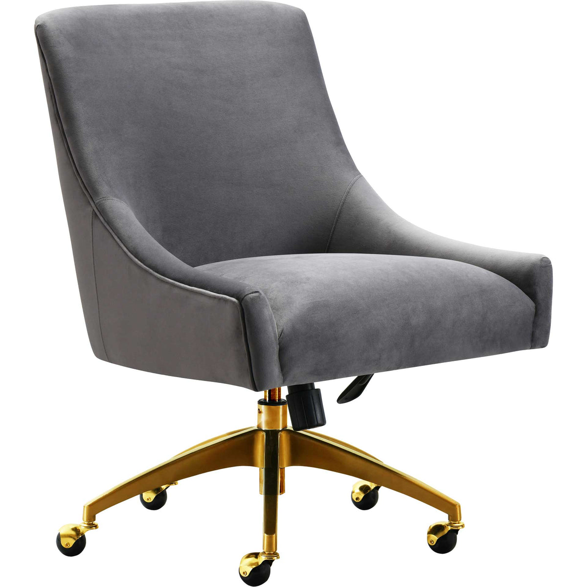 Soft gray velvet, sculpted arms, and a polished gold caster base bring refined style to the workspace || TOV-H7231 || front_angle_studio