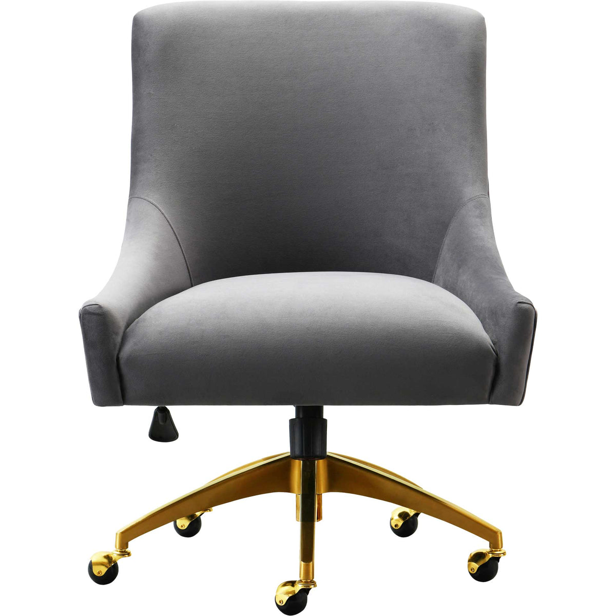 A generously padded gray velvet seat rests beneath a tall backrest and gently sloping arms || TOV-H7231 || front_studio