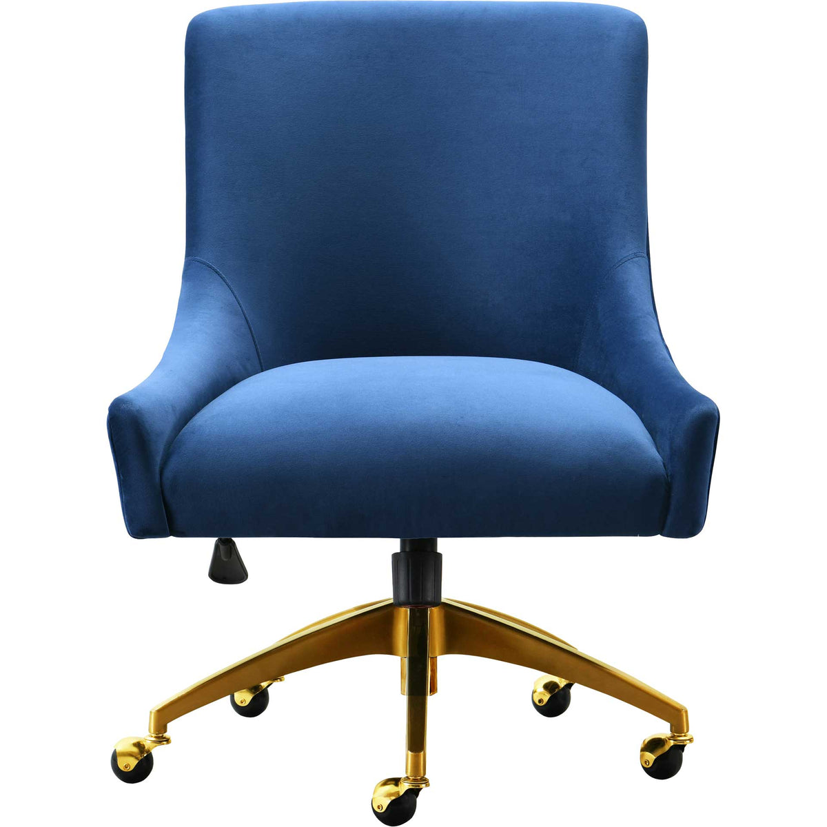 A thick navy velvet cushion pairs with a supportive curved backrest and polished gold casters || TOV-H7233 || front_studio