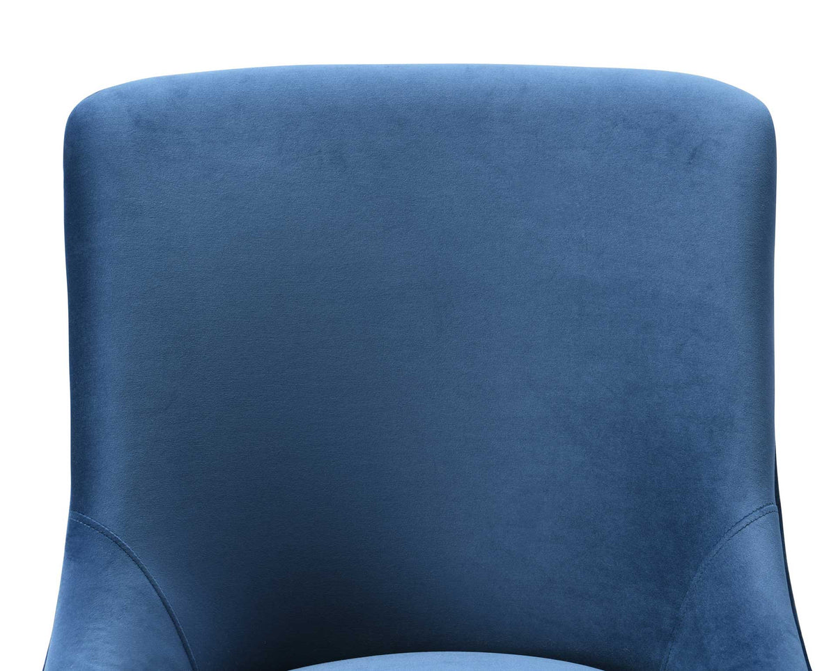 Soft navy velvet and a gently rounded top give the tailored backrest a plush, refined finish